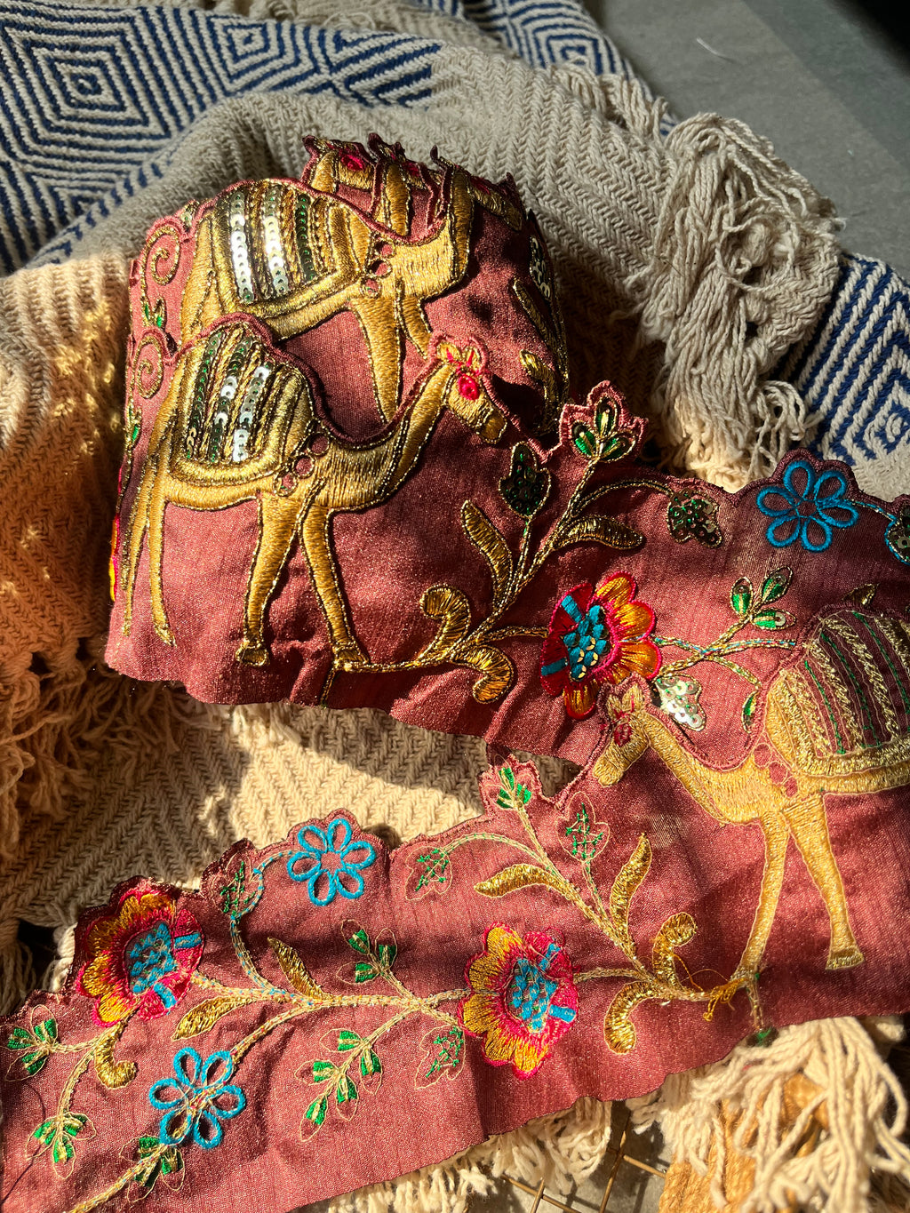 Royal Camel Embroidered Zari Lace Trim