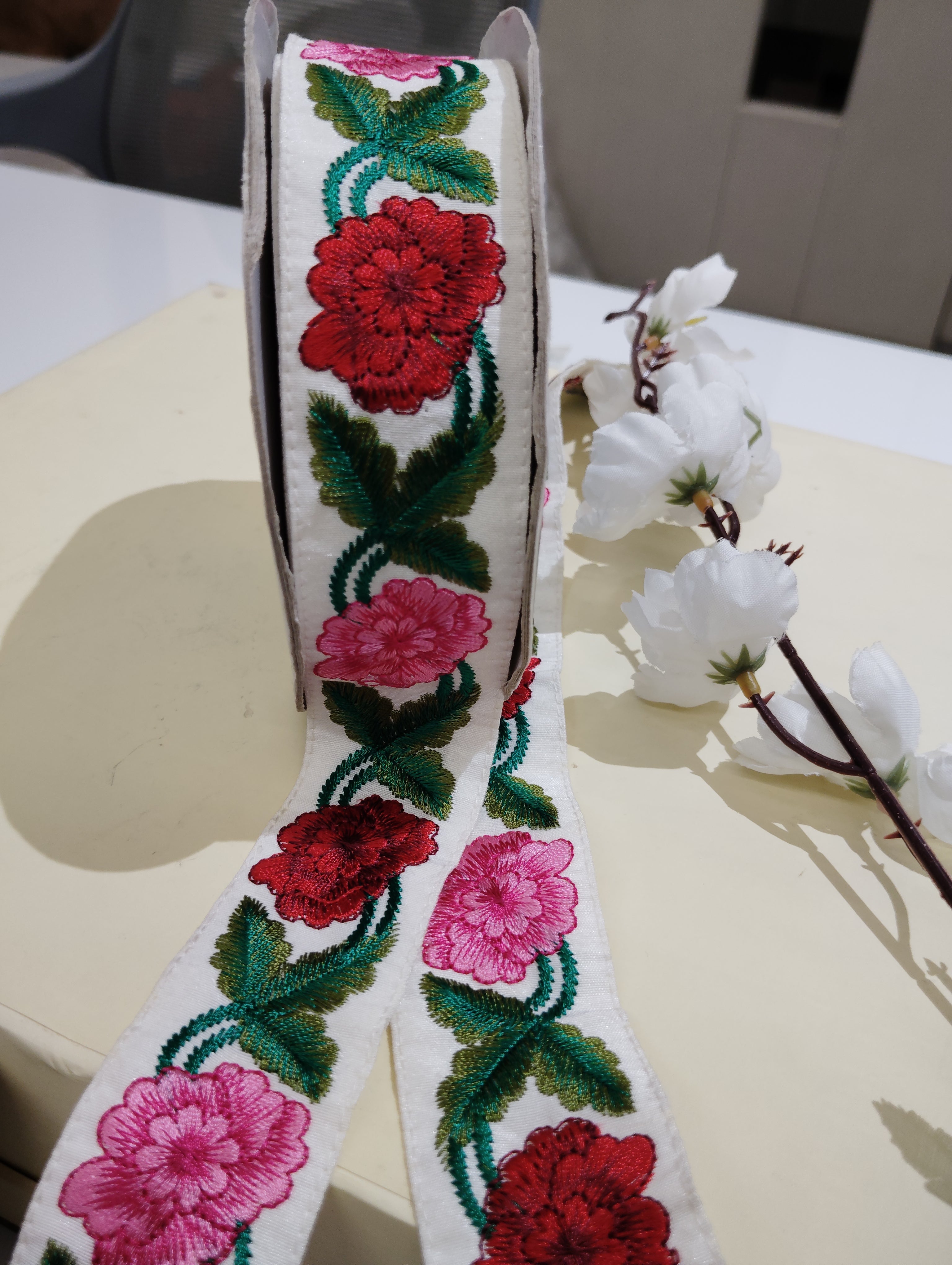 Embroidered Floral Ribbon Trim