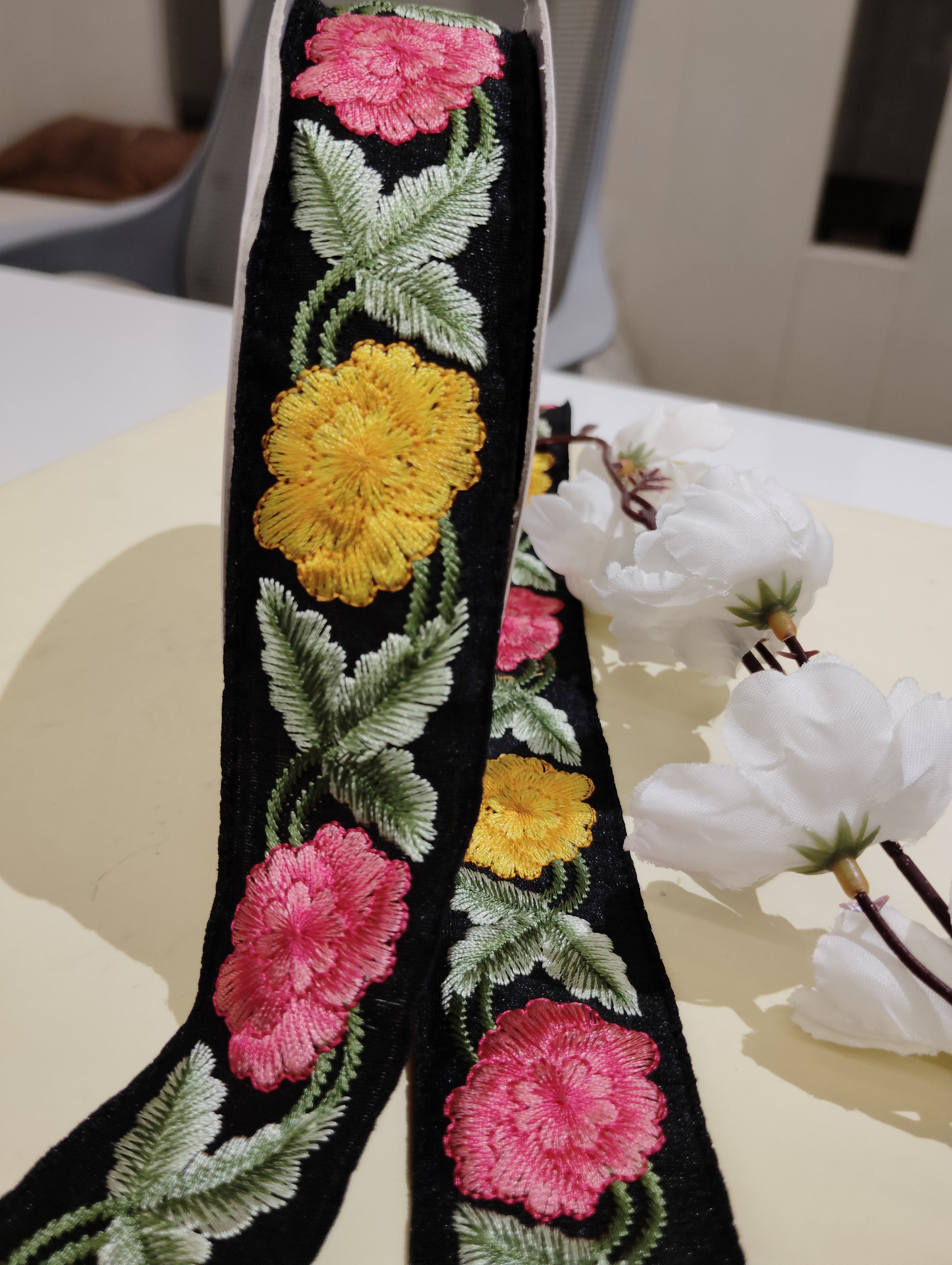 Embroidered Floral Ribbon Trim