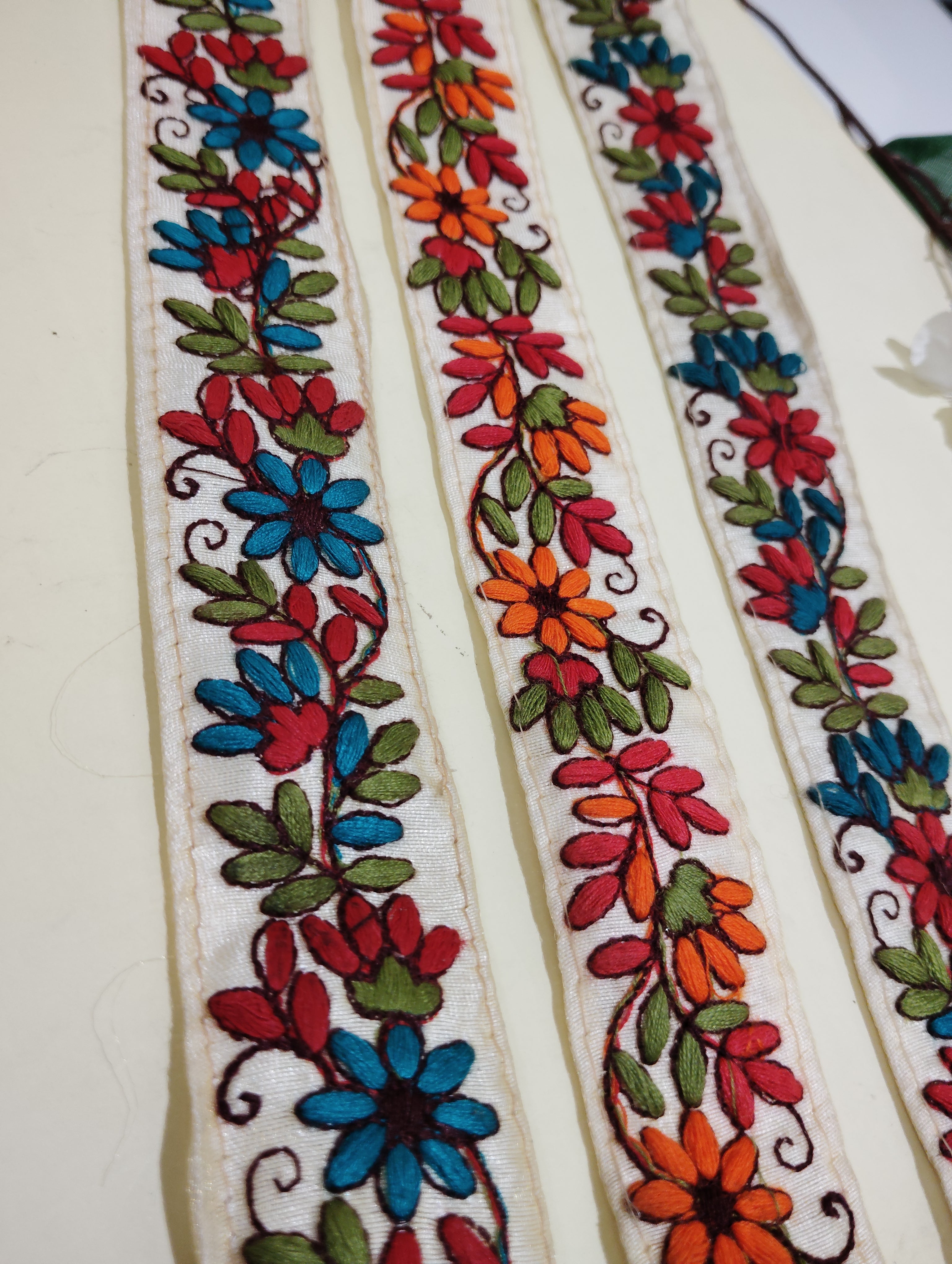 Floral Hand-Embroidered Fabric Trim