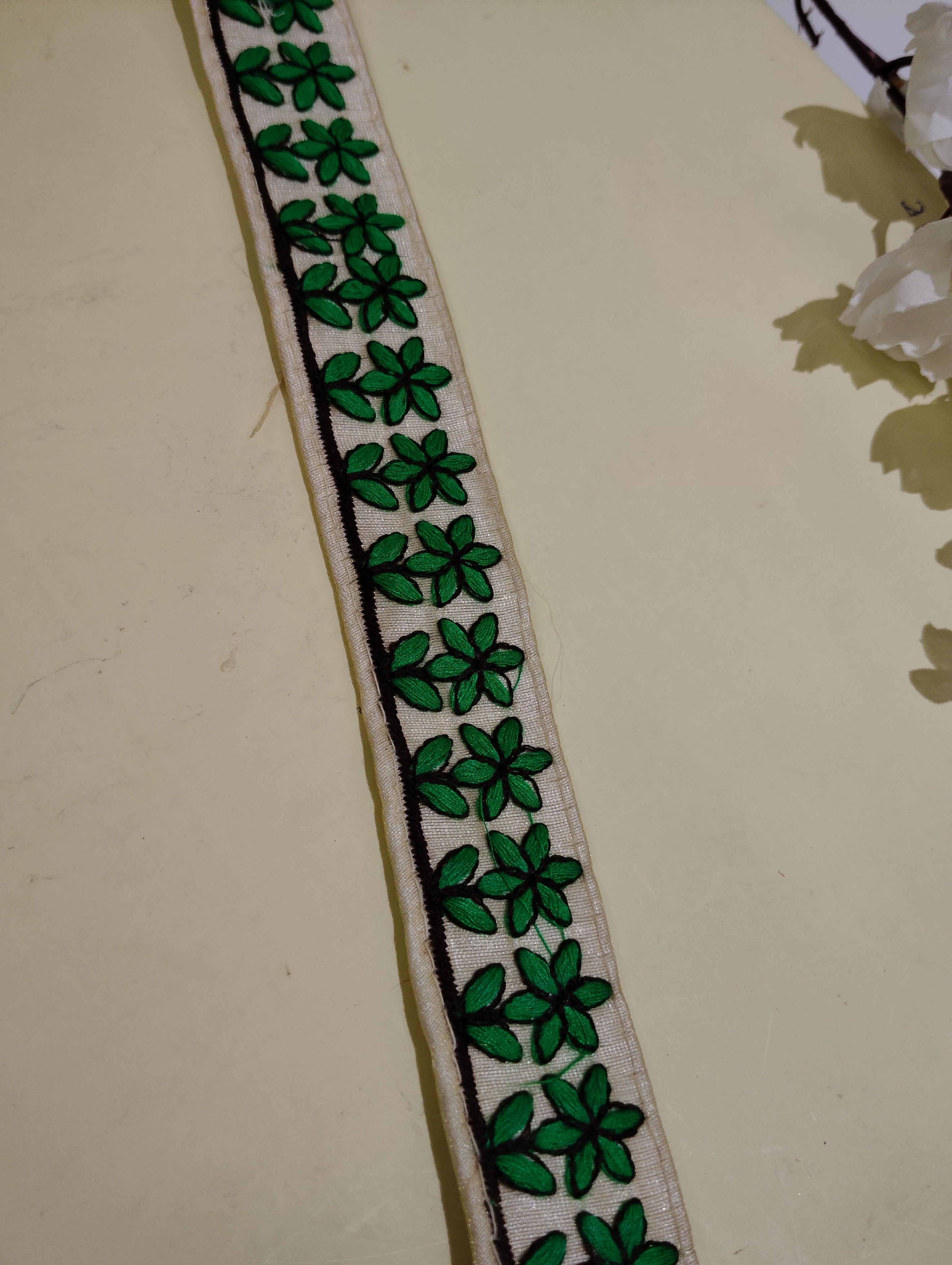 Hand-Embroidered Floral Textile Border