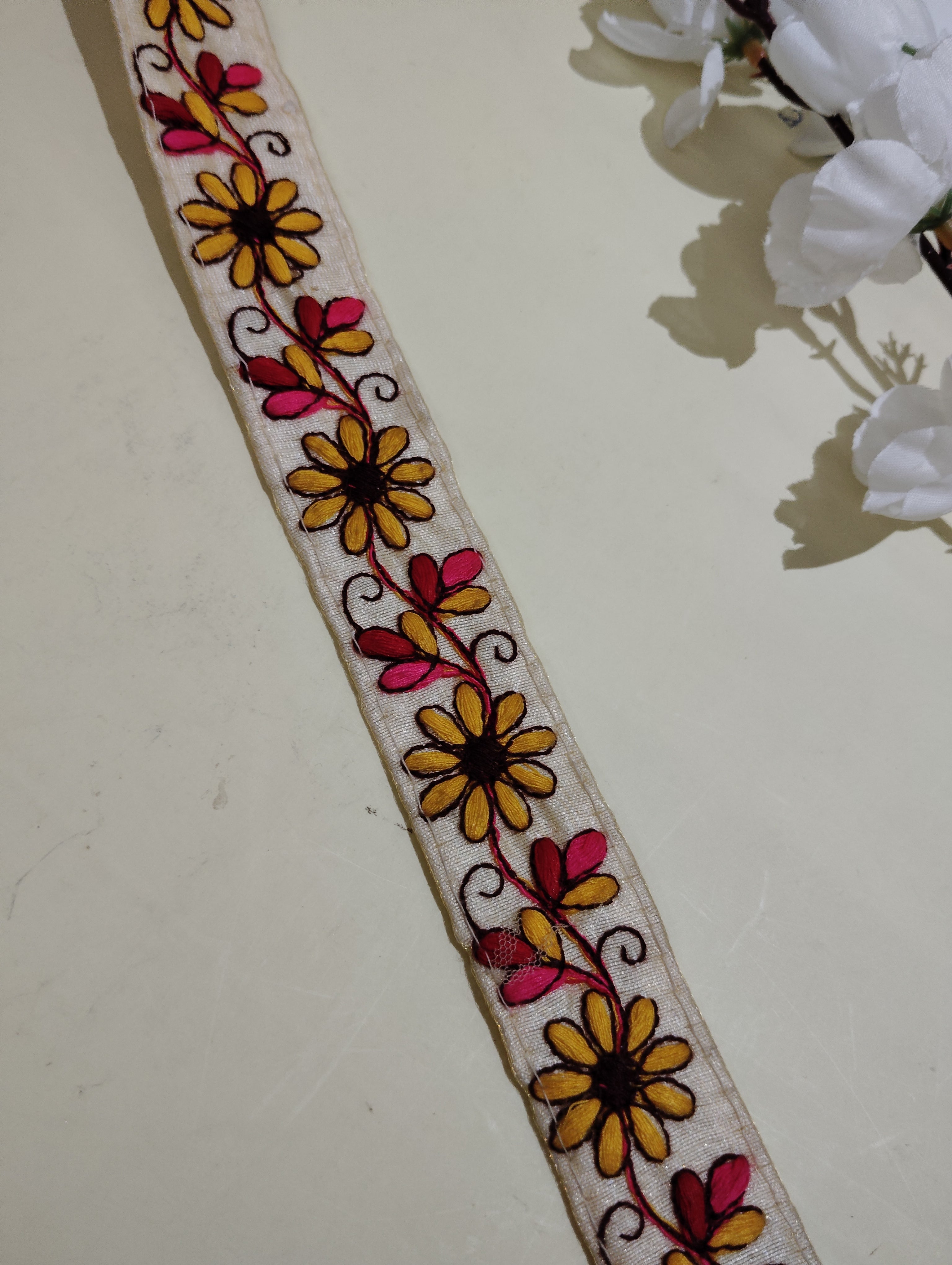 Floral Embroidered Cotton Ribbon Trims