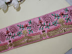 Hand-Embroidered Zardozi Floral Trim with Temple Arch Motif