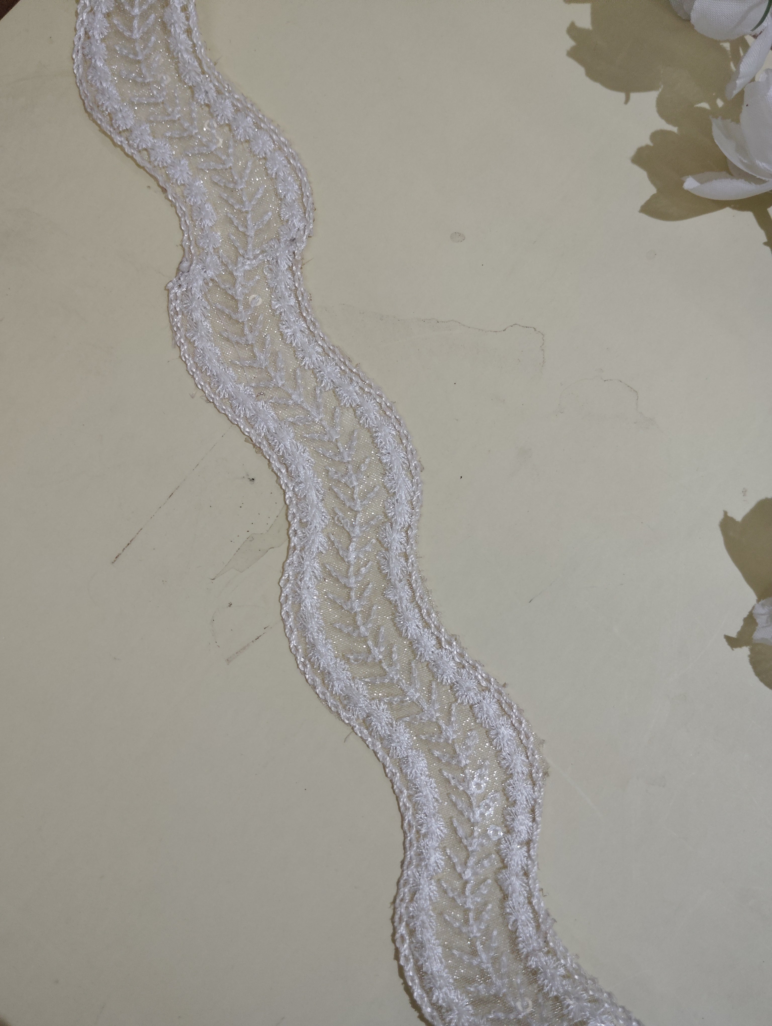 Metallic Gold Cord & Sequin Wave Lace