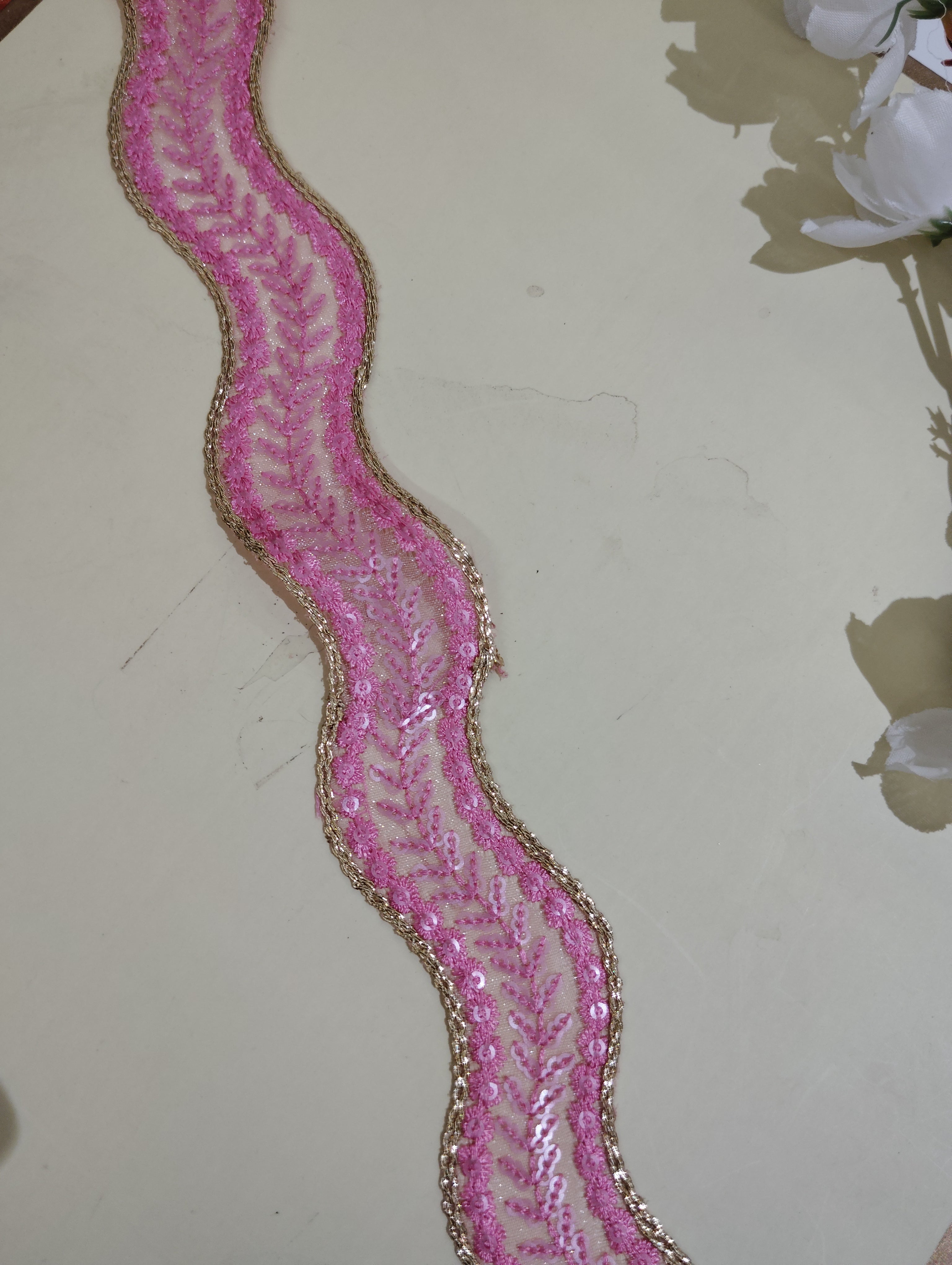 Metallic Gold Cord & Sequin Wave Lace