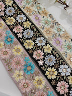 Floral Embroidered Silk Trim with Sequin