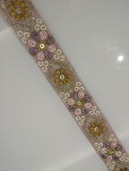 Floral Embroidered Tulle Lace Trim with Sequin Accents