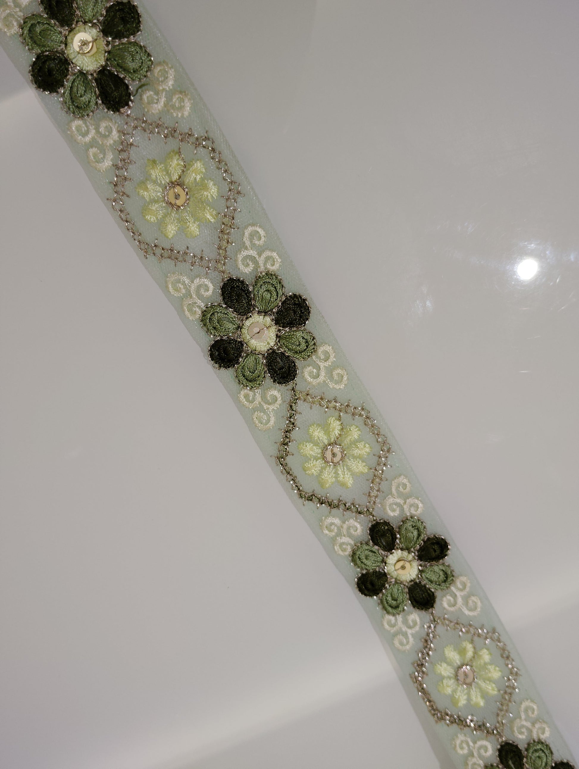 Floral Embroidered Tulle Lace Trim with Sequin Accents