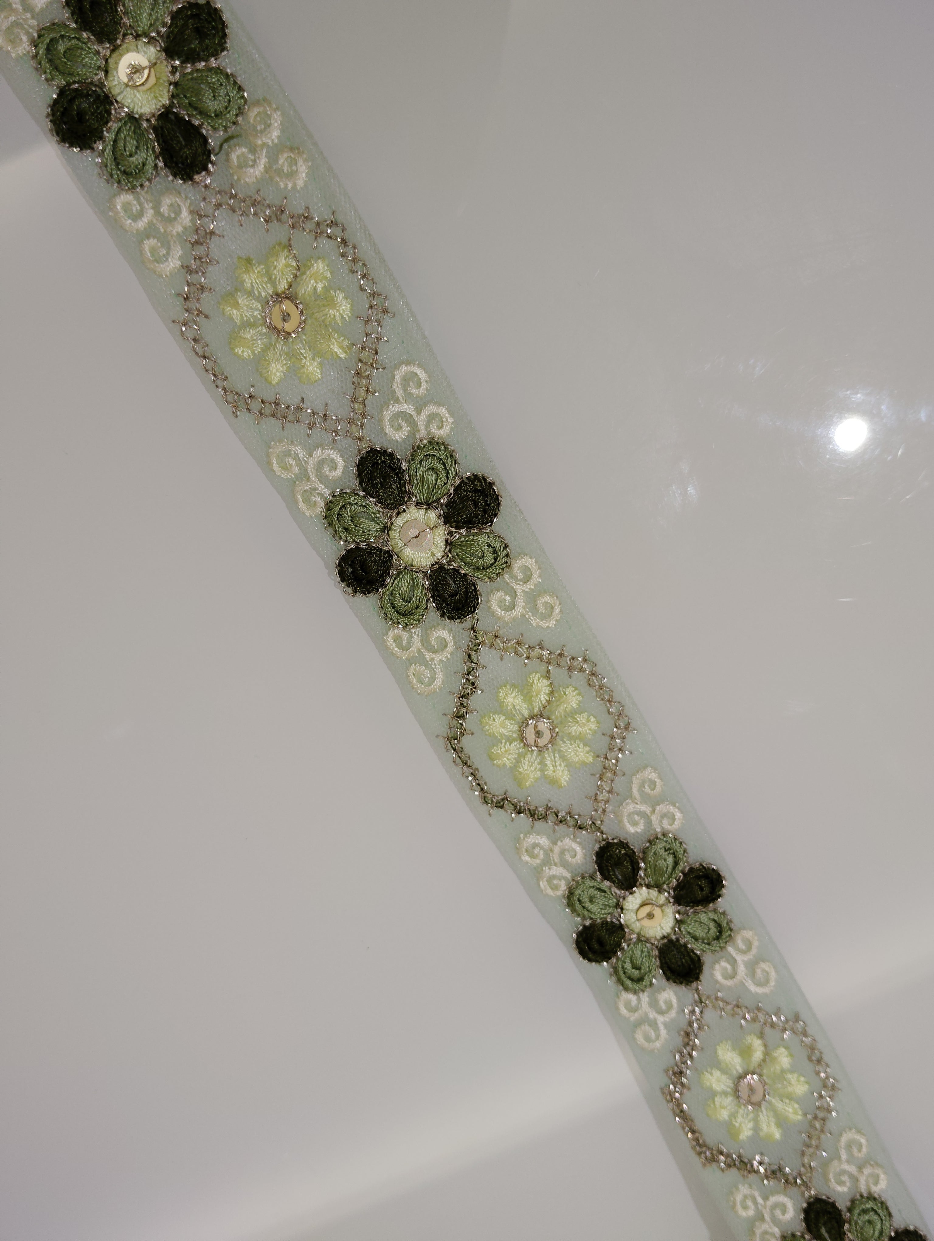 Floral Embroidered Tulle Lace Trim with Sequin Accents