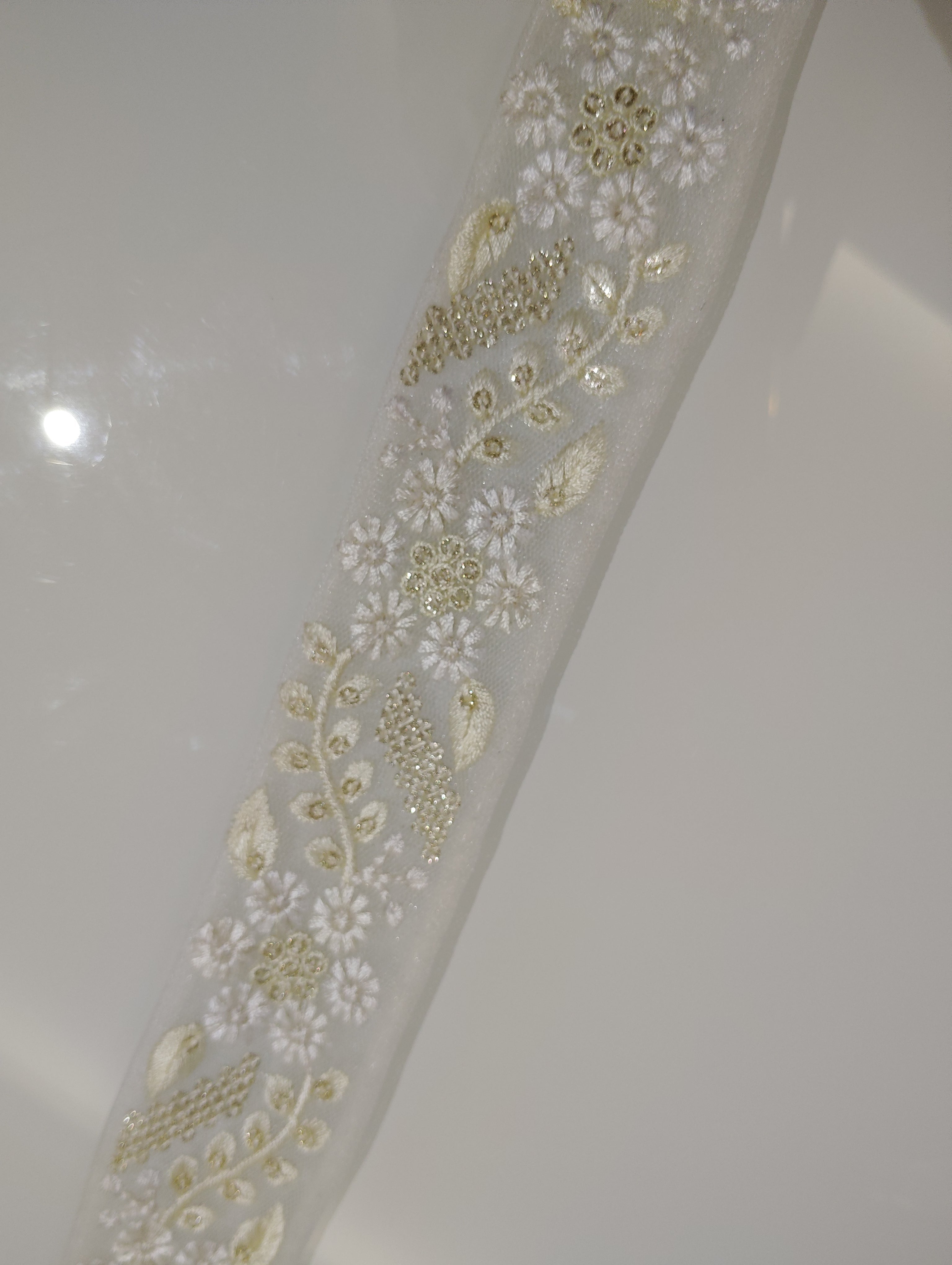 Pastel Floral Tulle Lace Trim with Shimmering Sequins