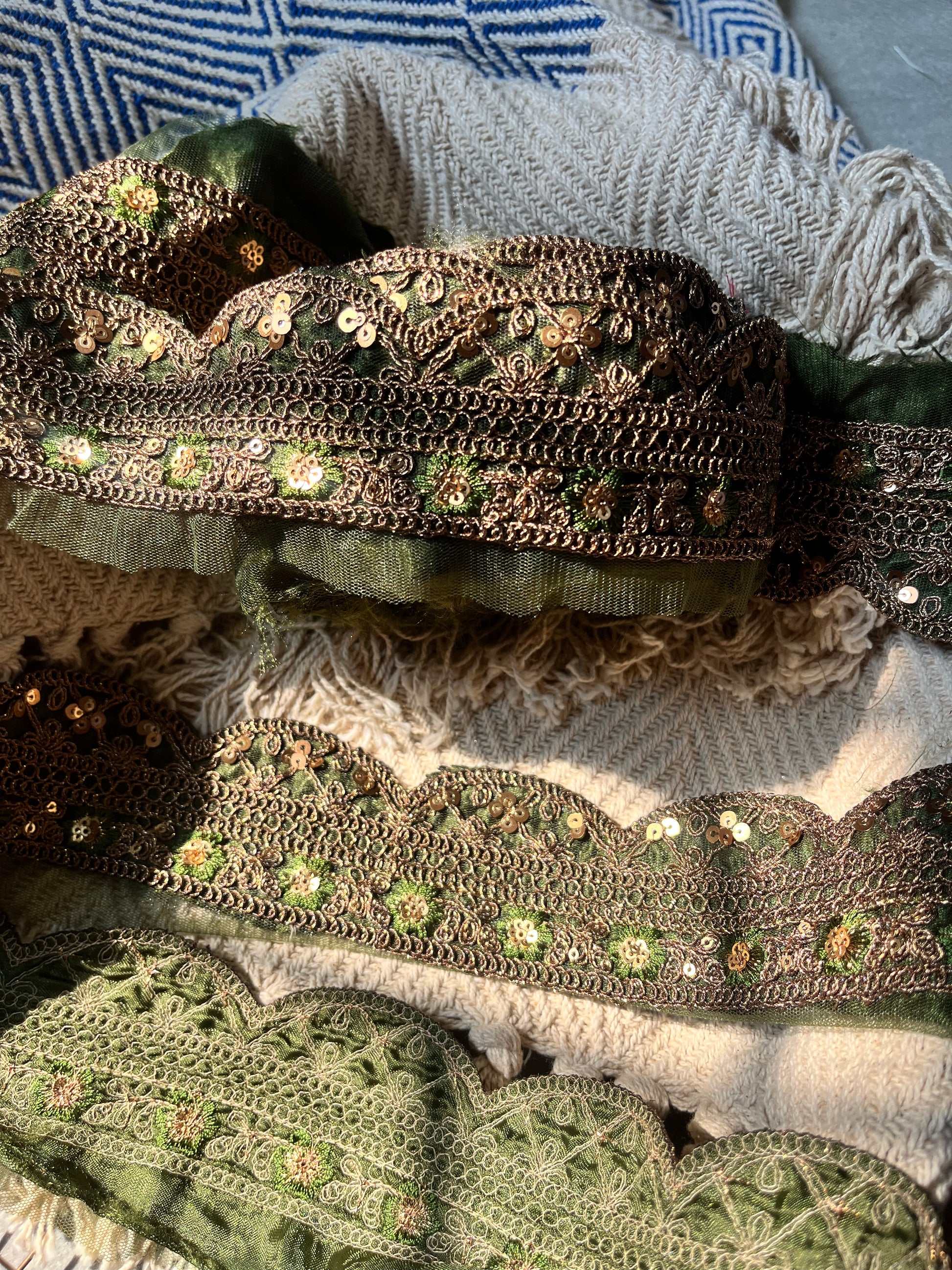 Antique Zari Embroidered Scalloped Lace Trim with Sequin Work