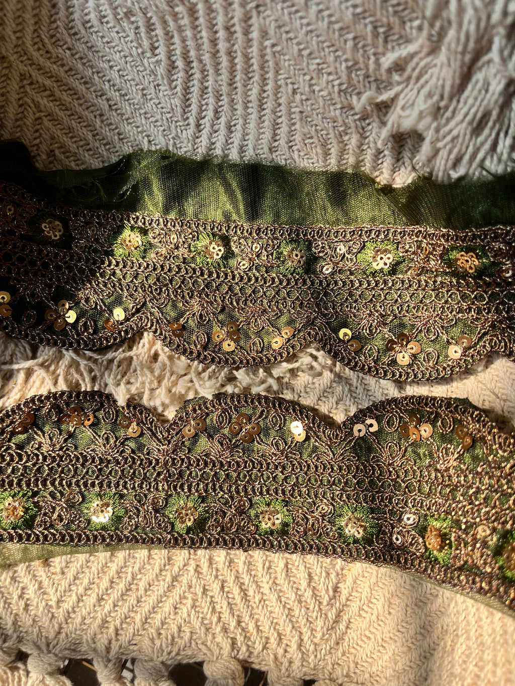 Antique Zari Embroidered Scalloped Lace Trim with Sequin Work