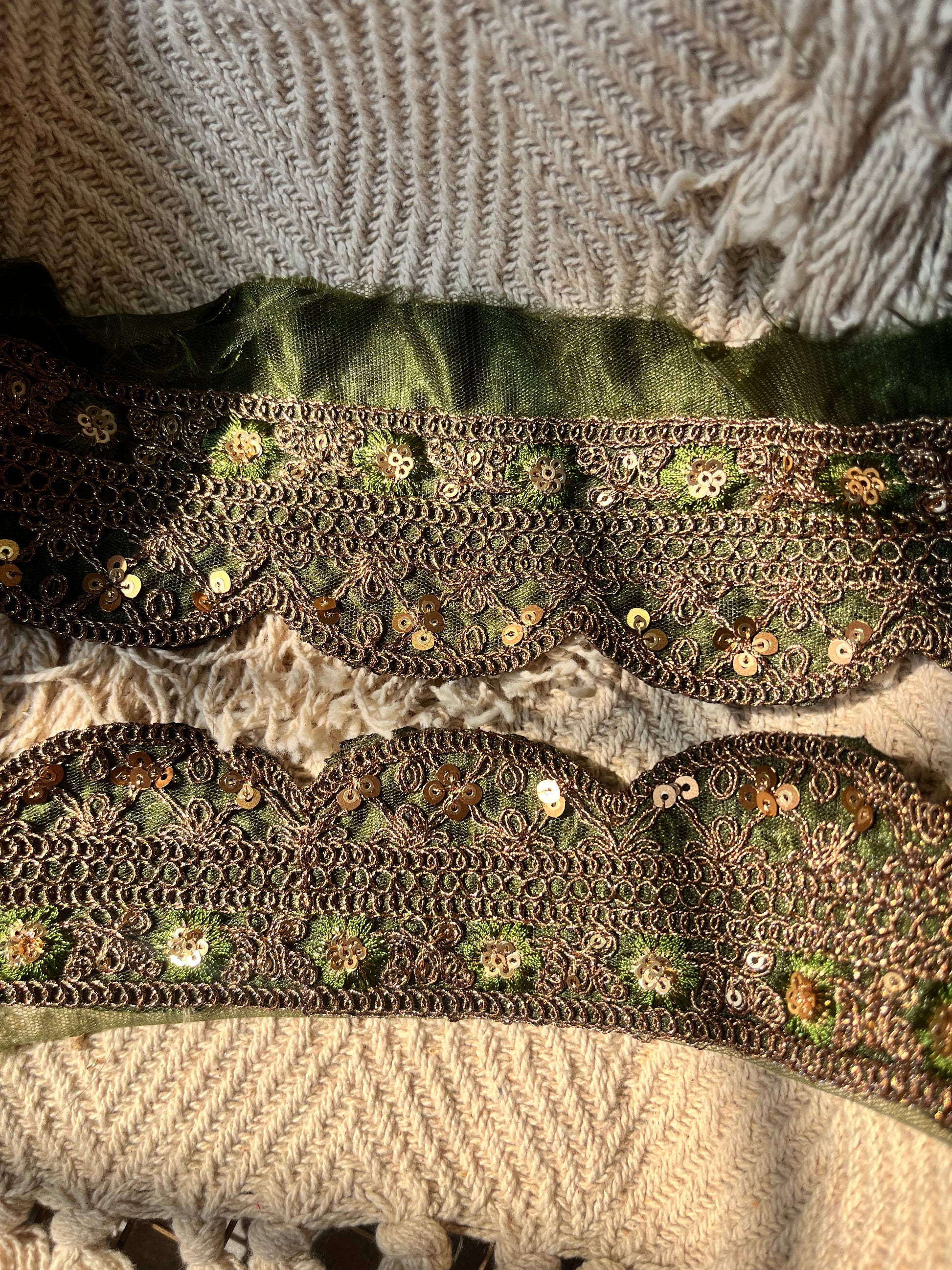 Antique Zari Embroidered Scalloped Lace Trim with Sequin Work