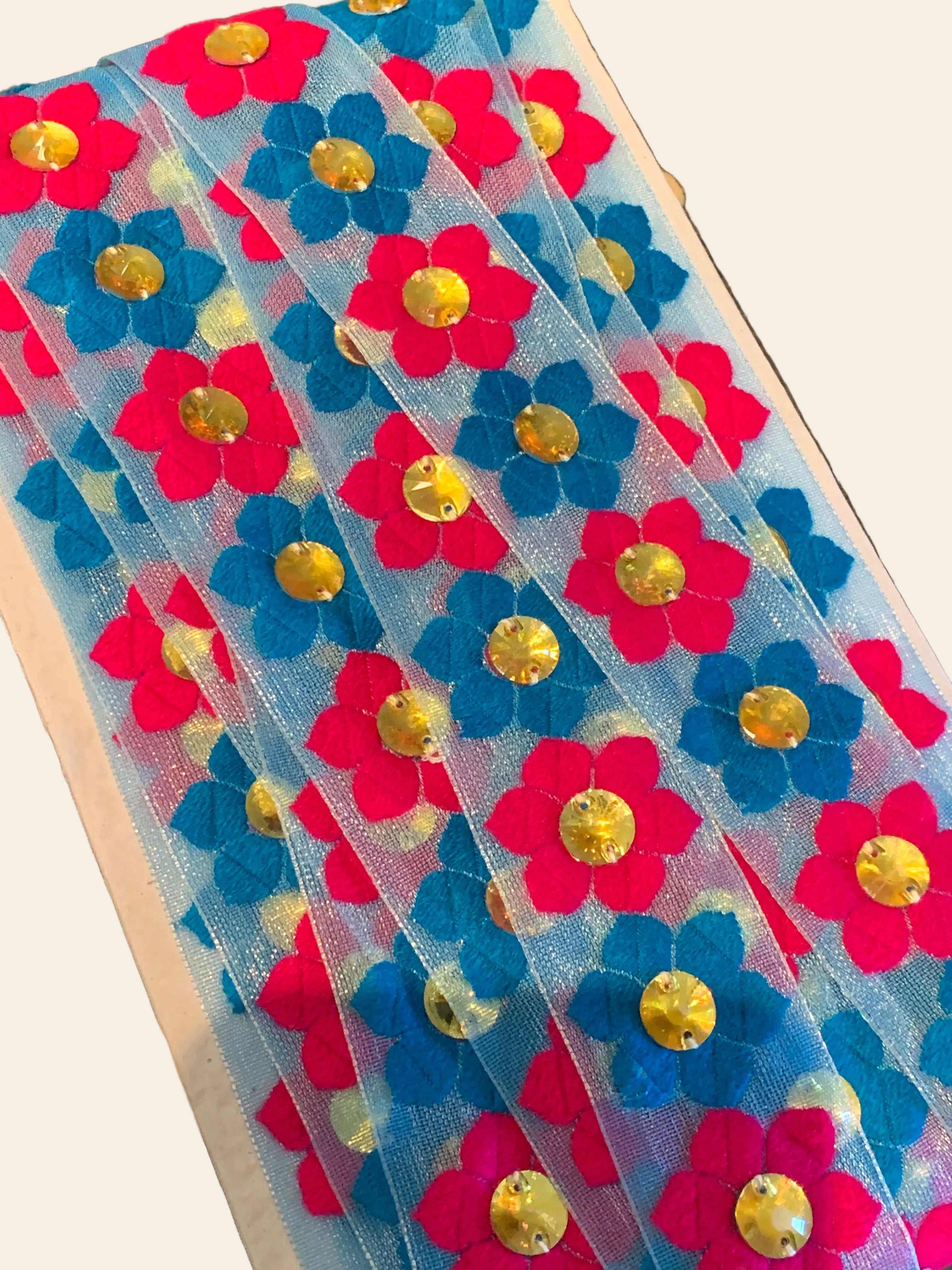Pink & Blue Organza Ribbon for Crafts and Decore