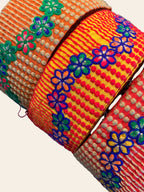 Premium Multicolored Floral Embroidered Cotton Lace Trim with Textured Geometric Borders