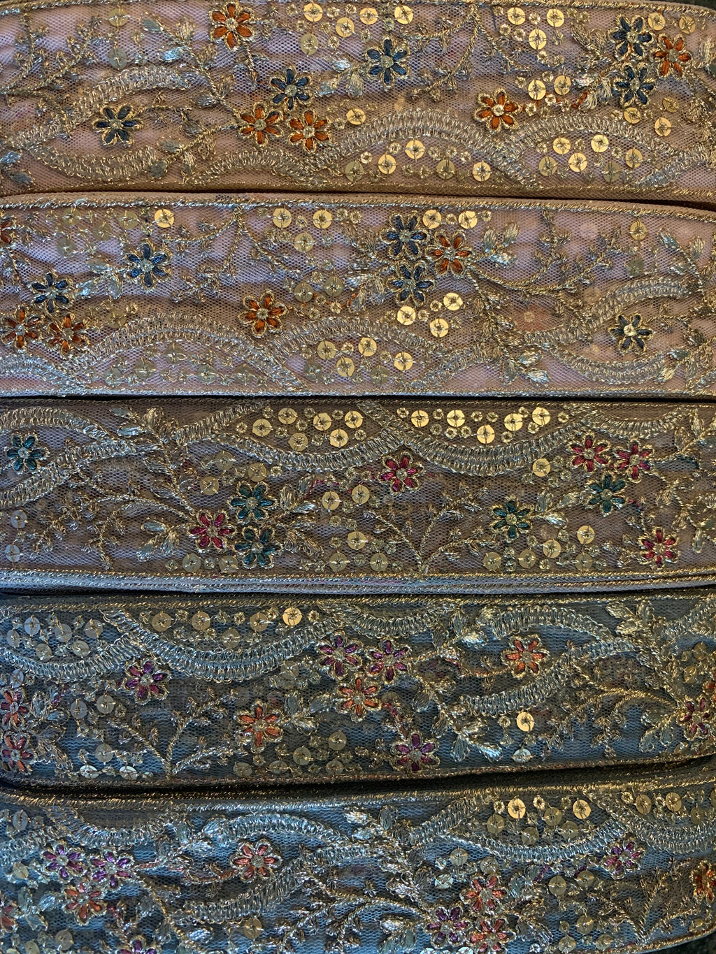 Vintage Zardozi Floral Trim with Gold Sequins