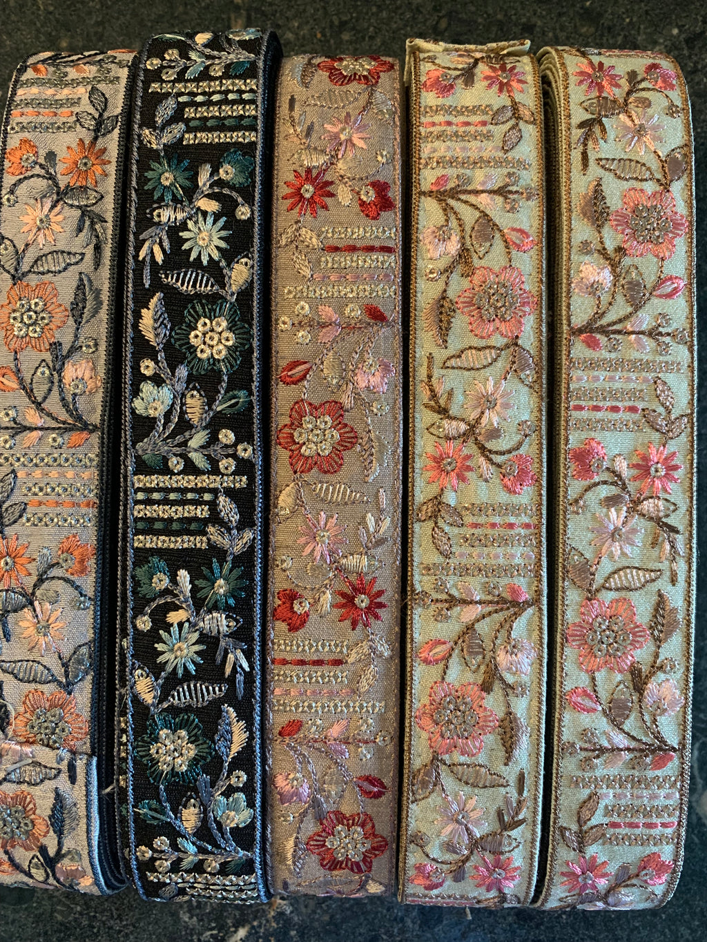 Exquisite Floral Hand-Embroidered Ribbon Trim