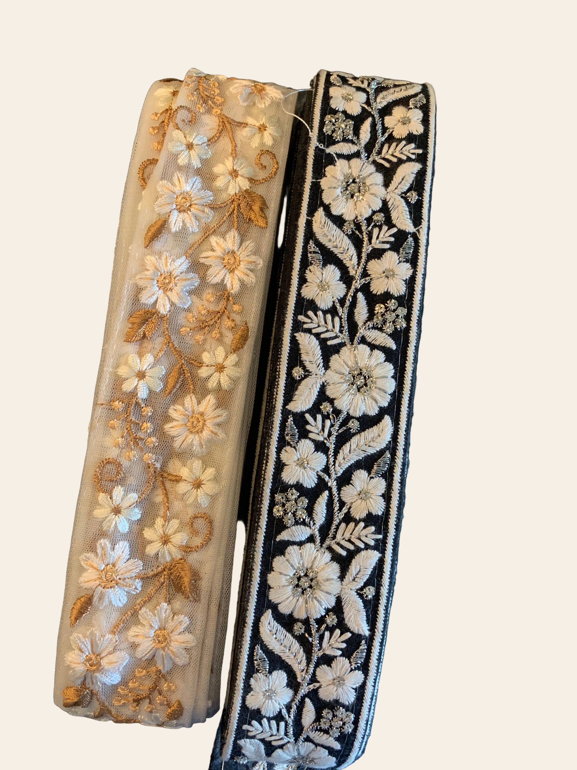 Hand-Embroidered Floral Border Trim