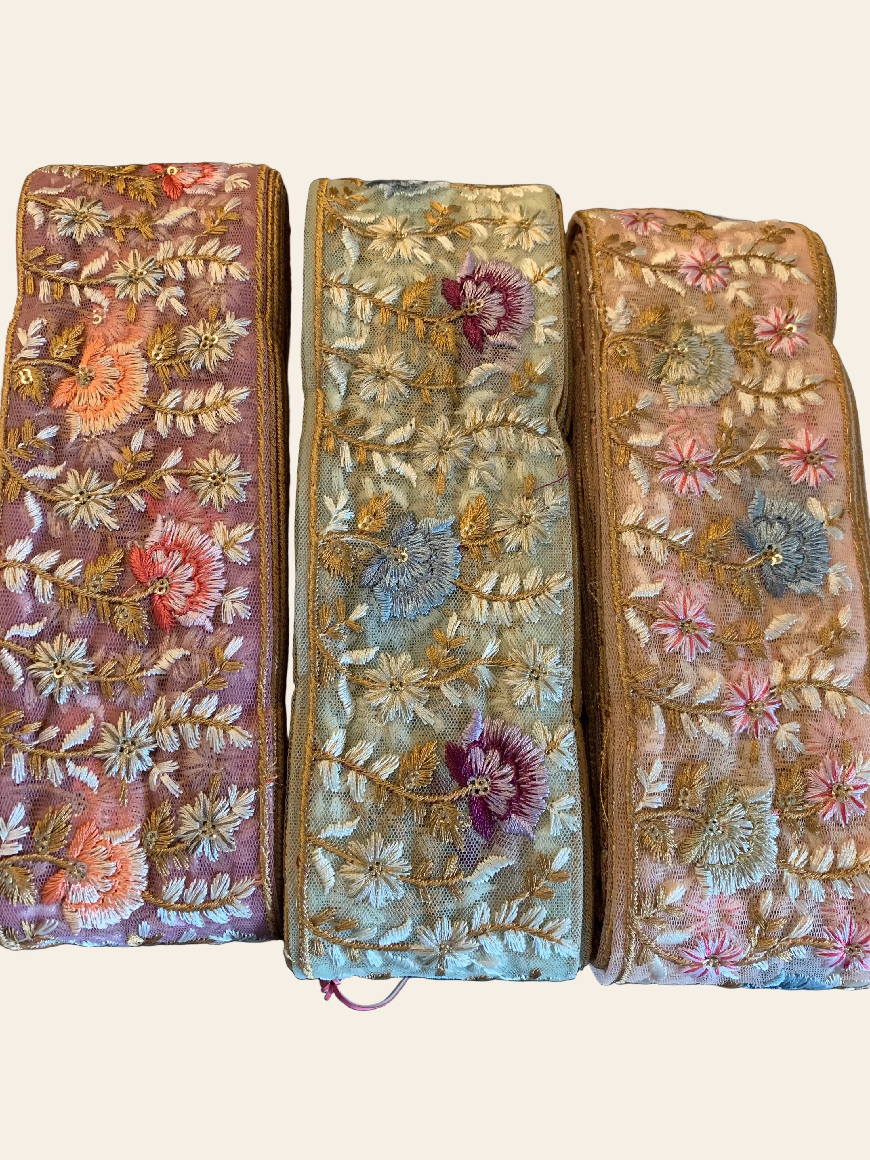 Floral Embroidered Net Lace Trim