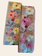 Artisanal Multi-Color Floral Embroidered Silk Border Trim