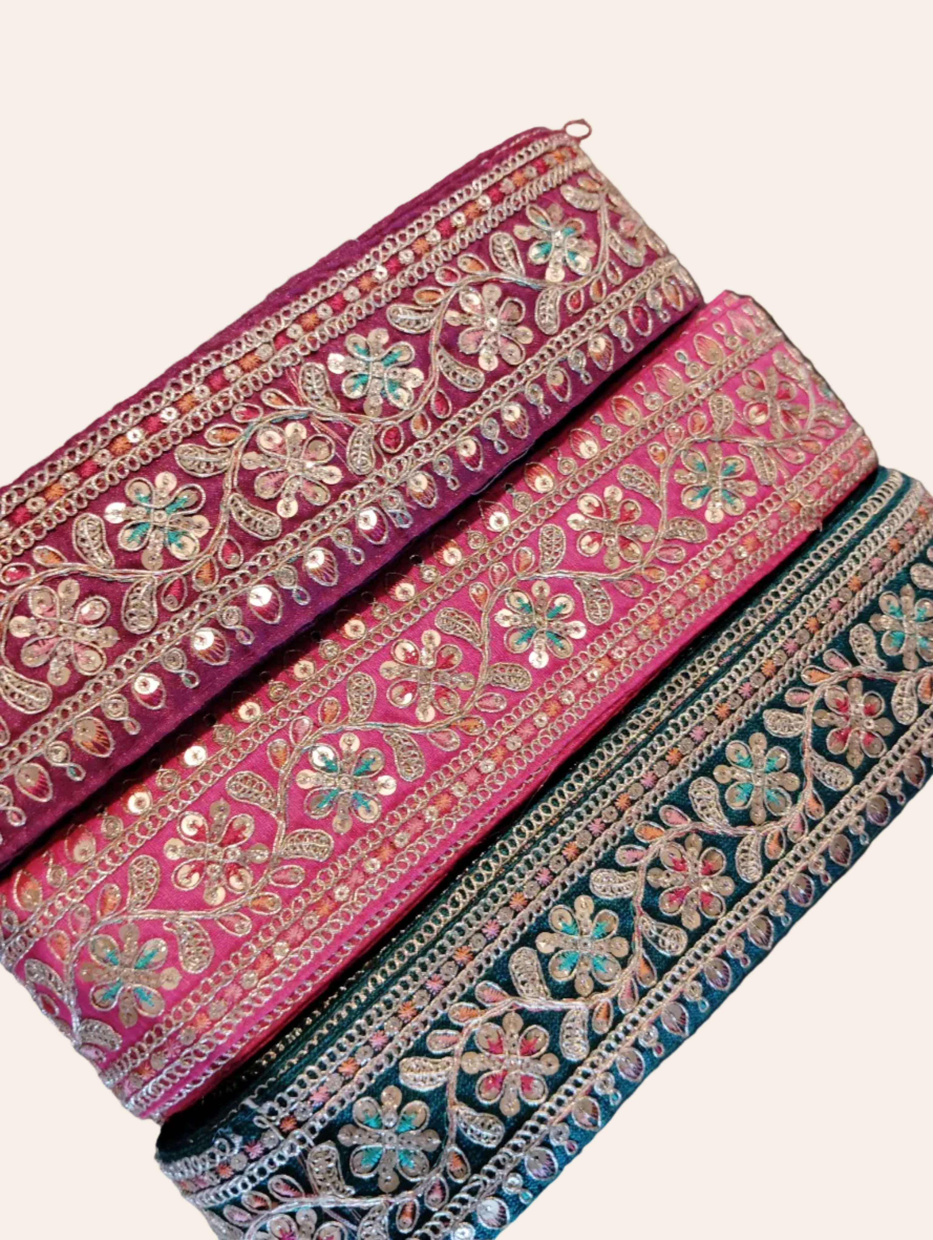 Embroidered Floral Zari Lace Trim