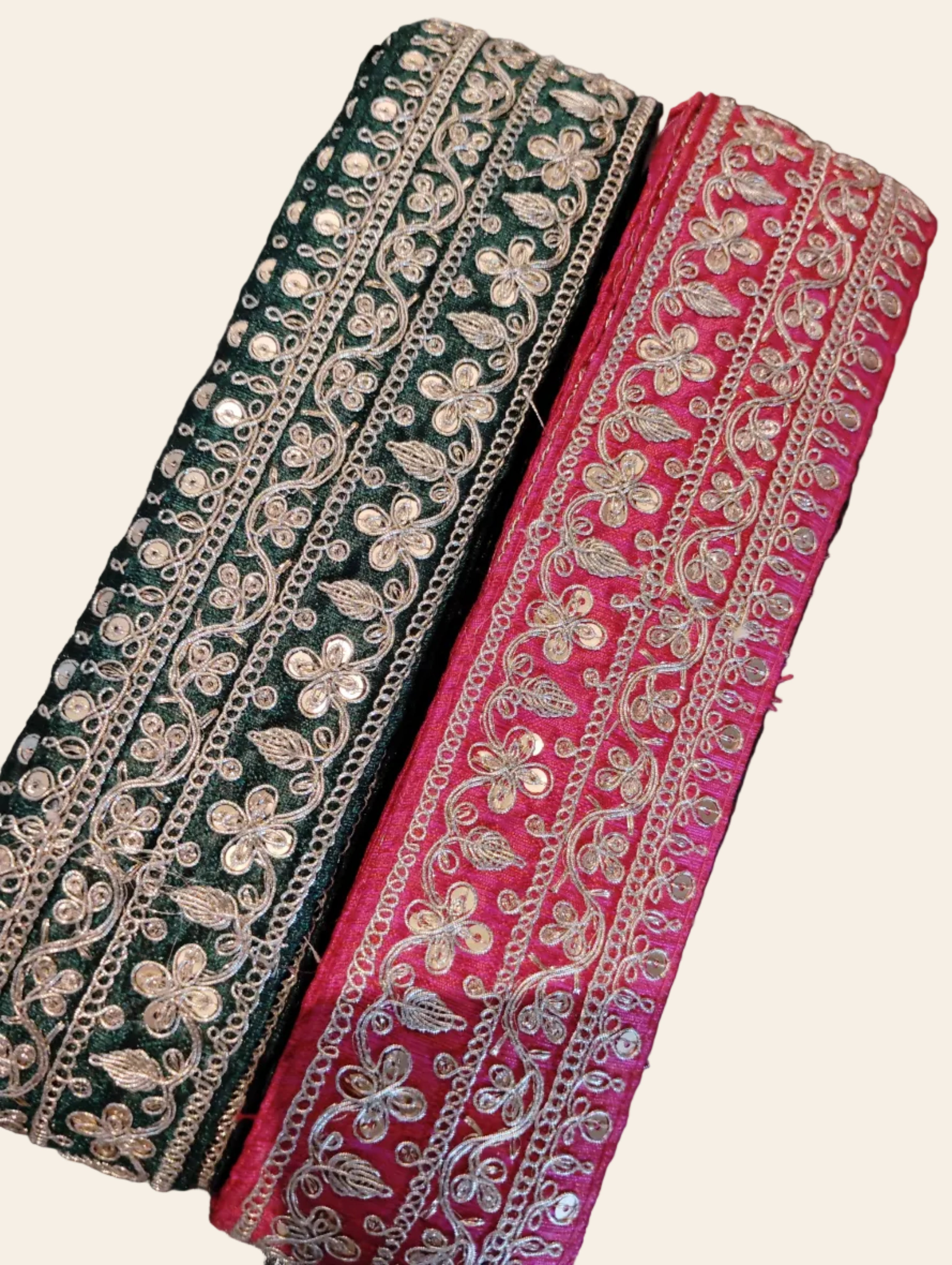 Embroidered Floral Zari Lace Trim with Sequins