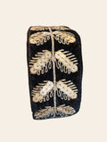 Gold Sequin Leaf Embroidered Black Velvet Ribbon Trim