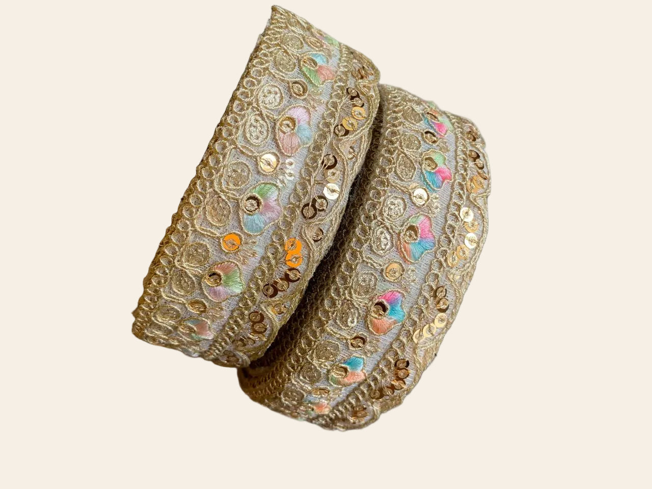 Premium Pastel Floral Zari & Sequin Embroidered Lace Trim