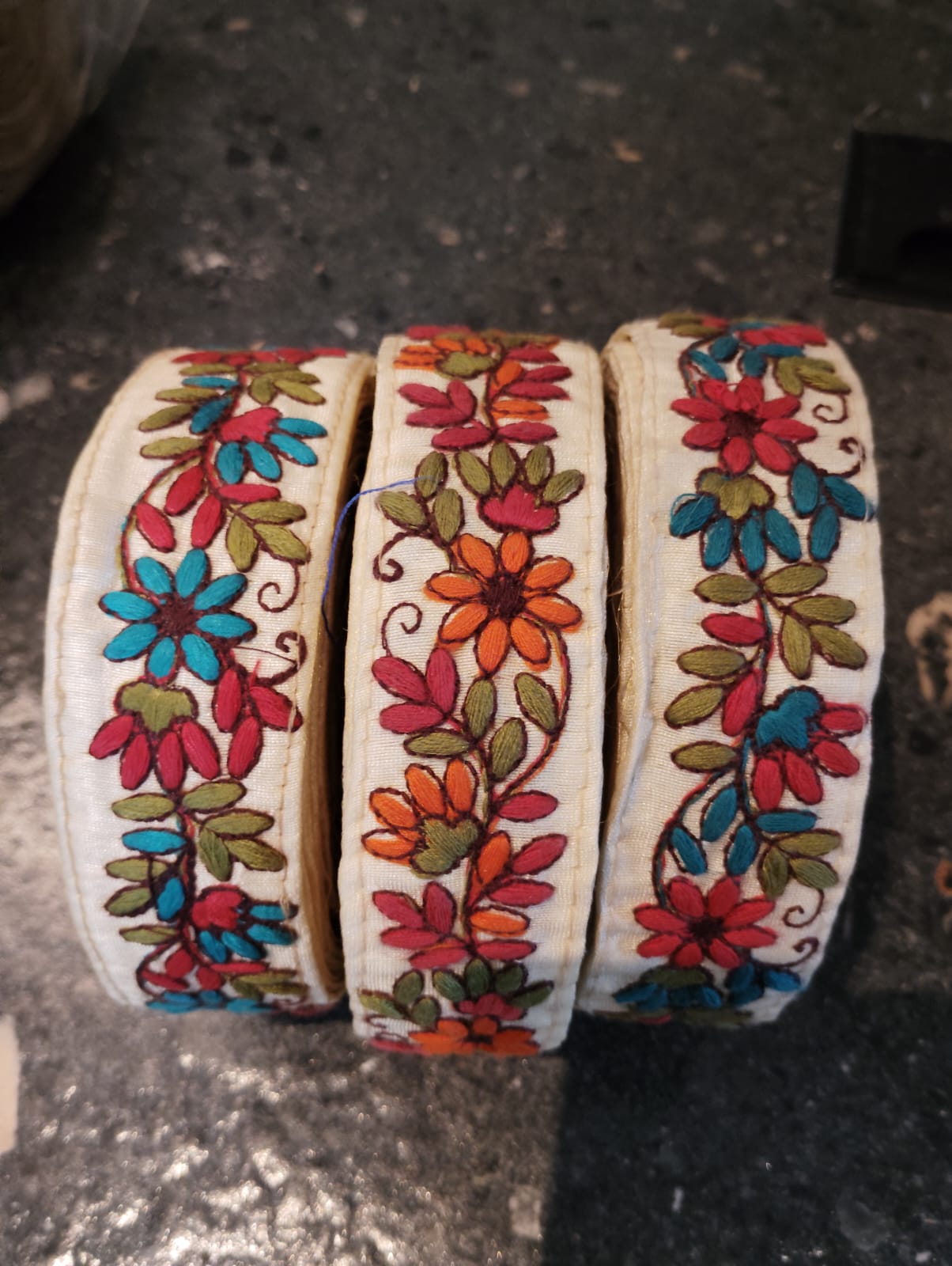 Floral Hand-Embroidered Fabric Trim