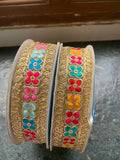 Multi-Colored Floral Embroidered Gold Lace Trim