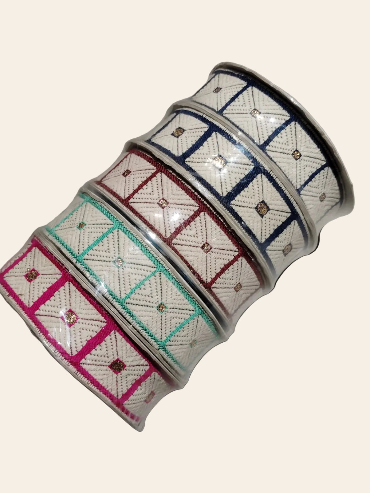 Embroidered Geometric Border Lace with Metallic