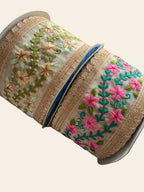 Embroidered Floral Lace with Gold Scalloped Border