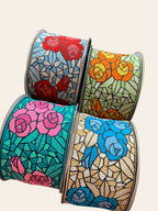 Stained Glass Rose Embroidered Trim