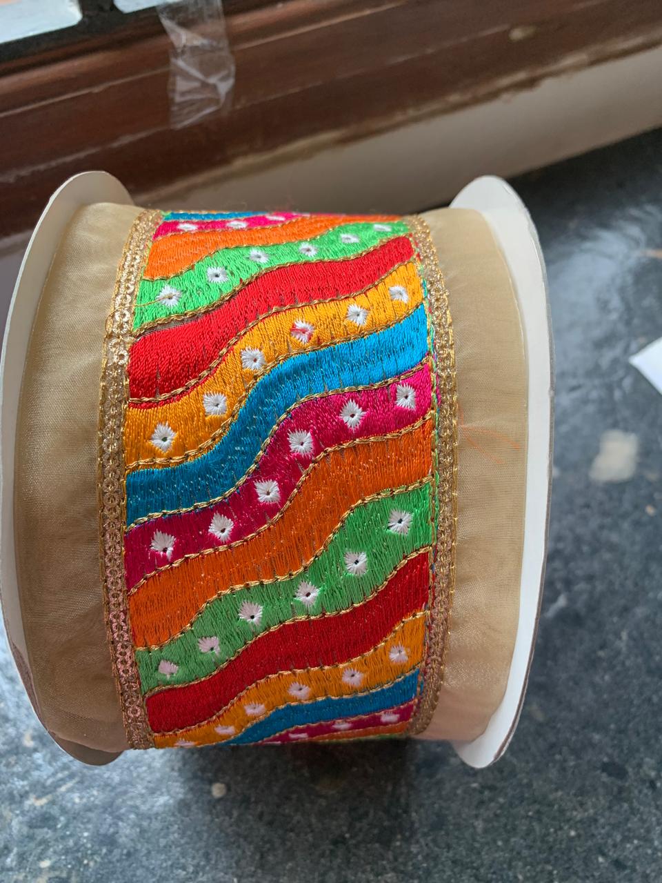 Multicolor Embroidered Wave Border Trim