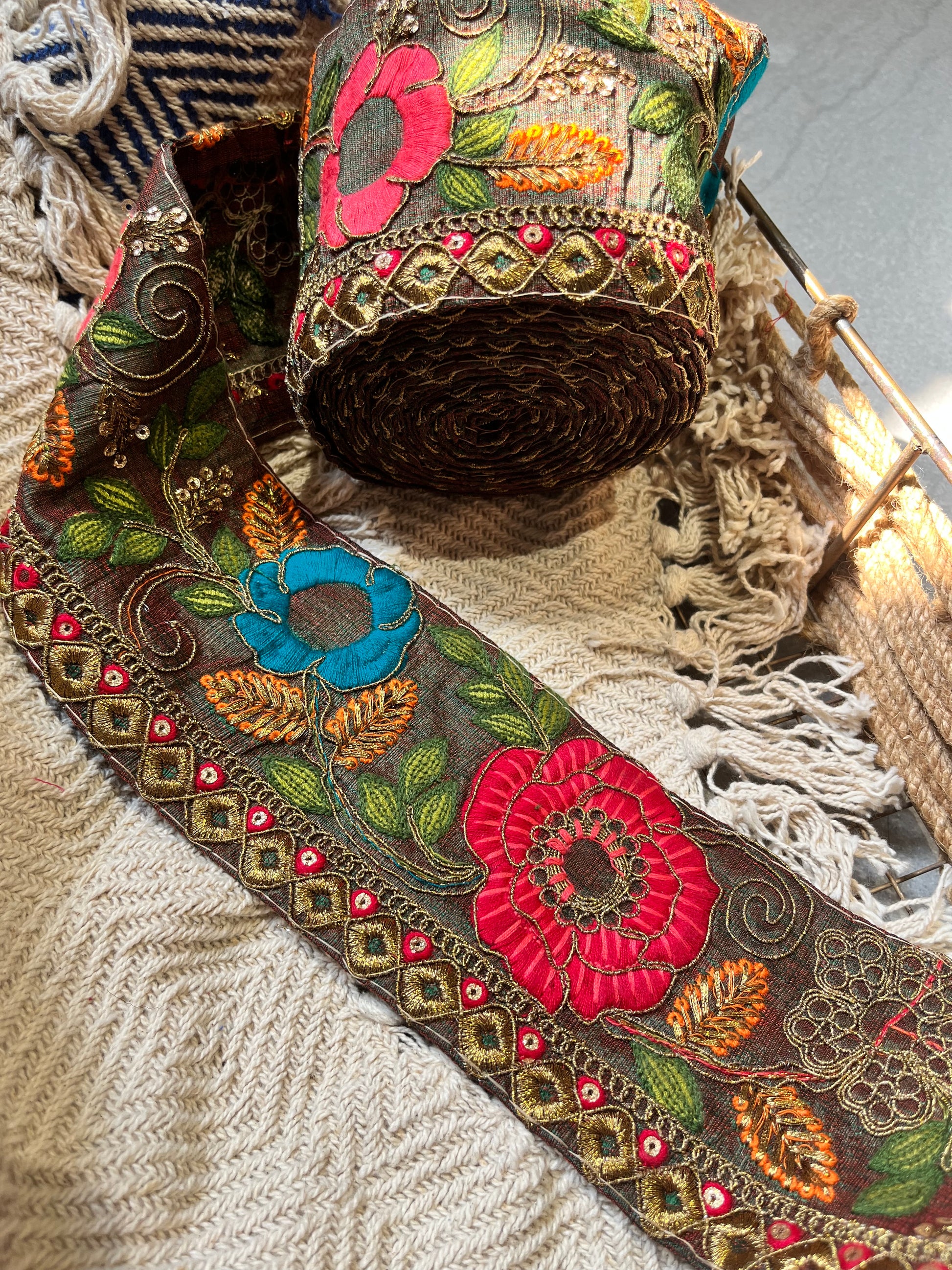 Bohemian Vibrant Floral Fabric Trim