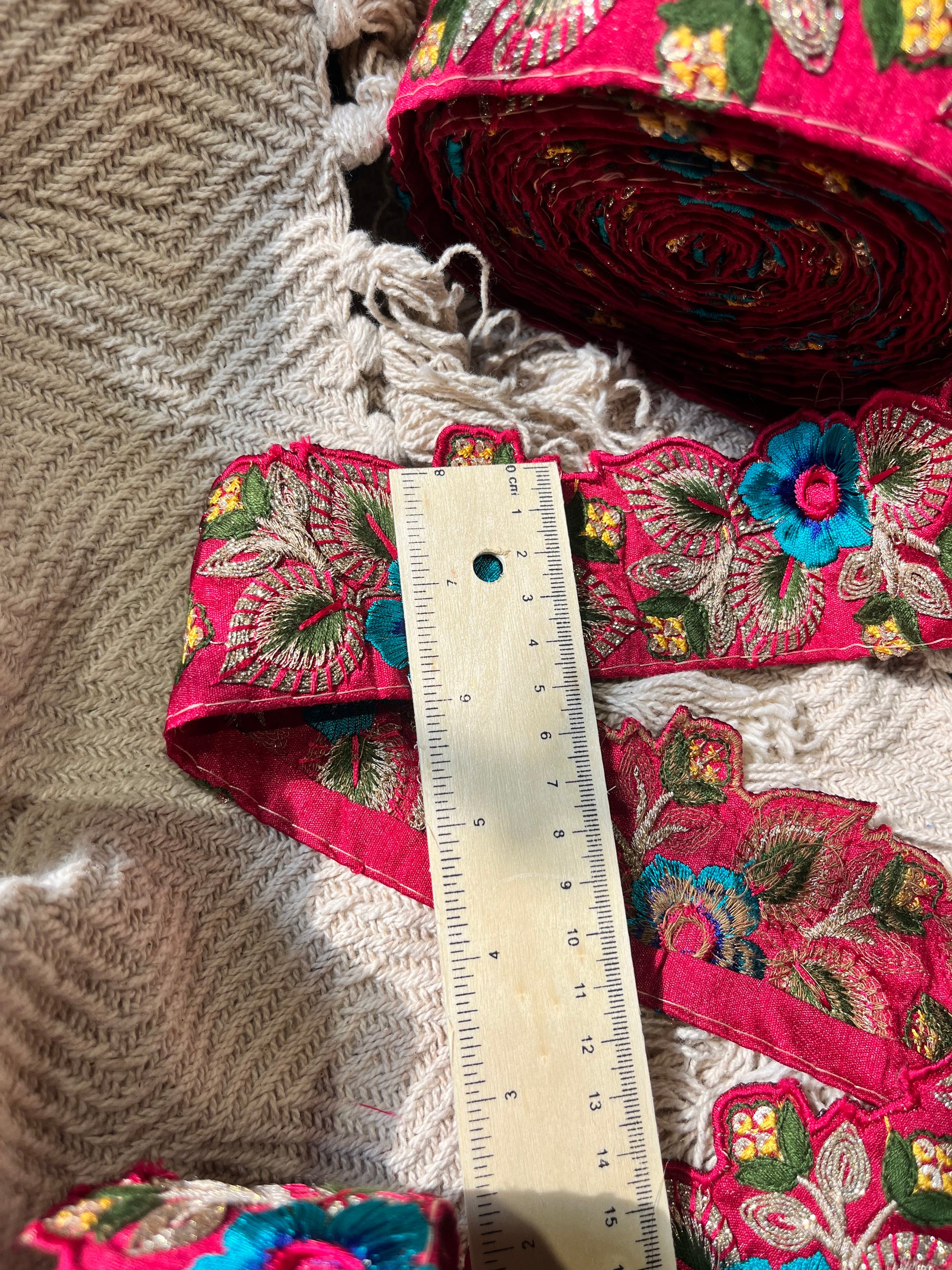 Premium Red Velvet Floral Embroidered Lace Trim