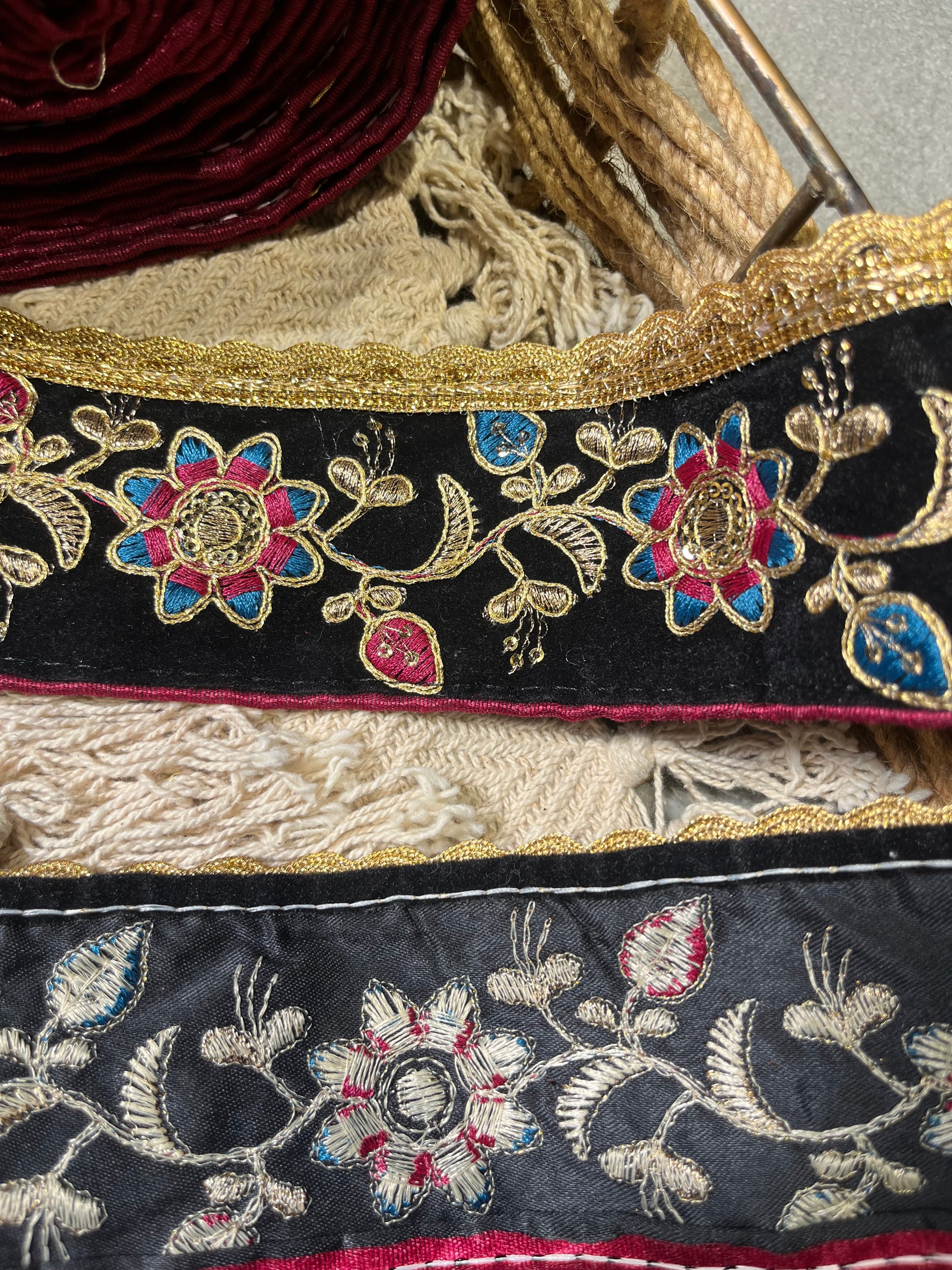 Luxury Floral Embroidered Velvet Lace Trim