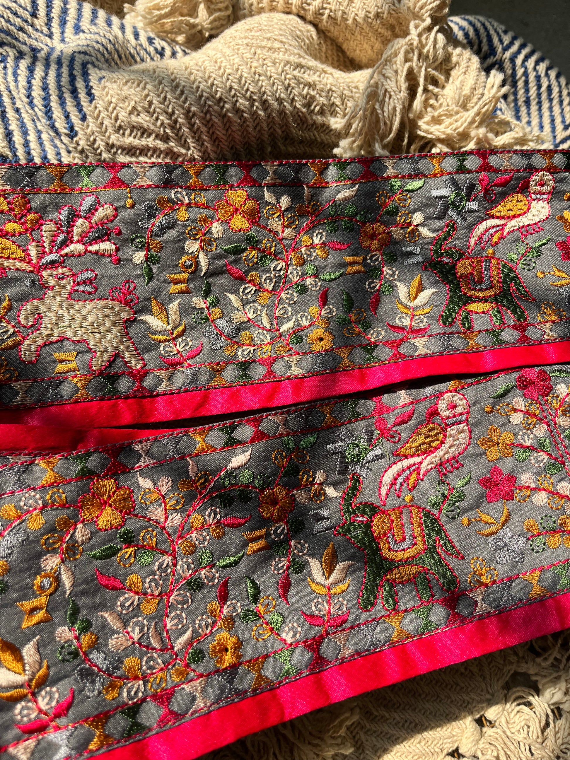 Royal Elephant & Floral Embroidered Silk Border