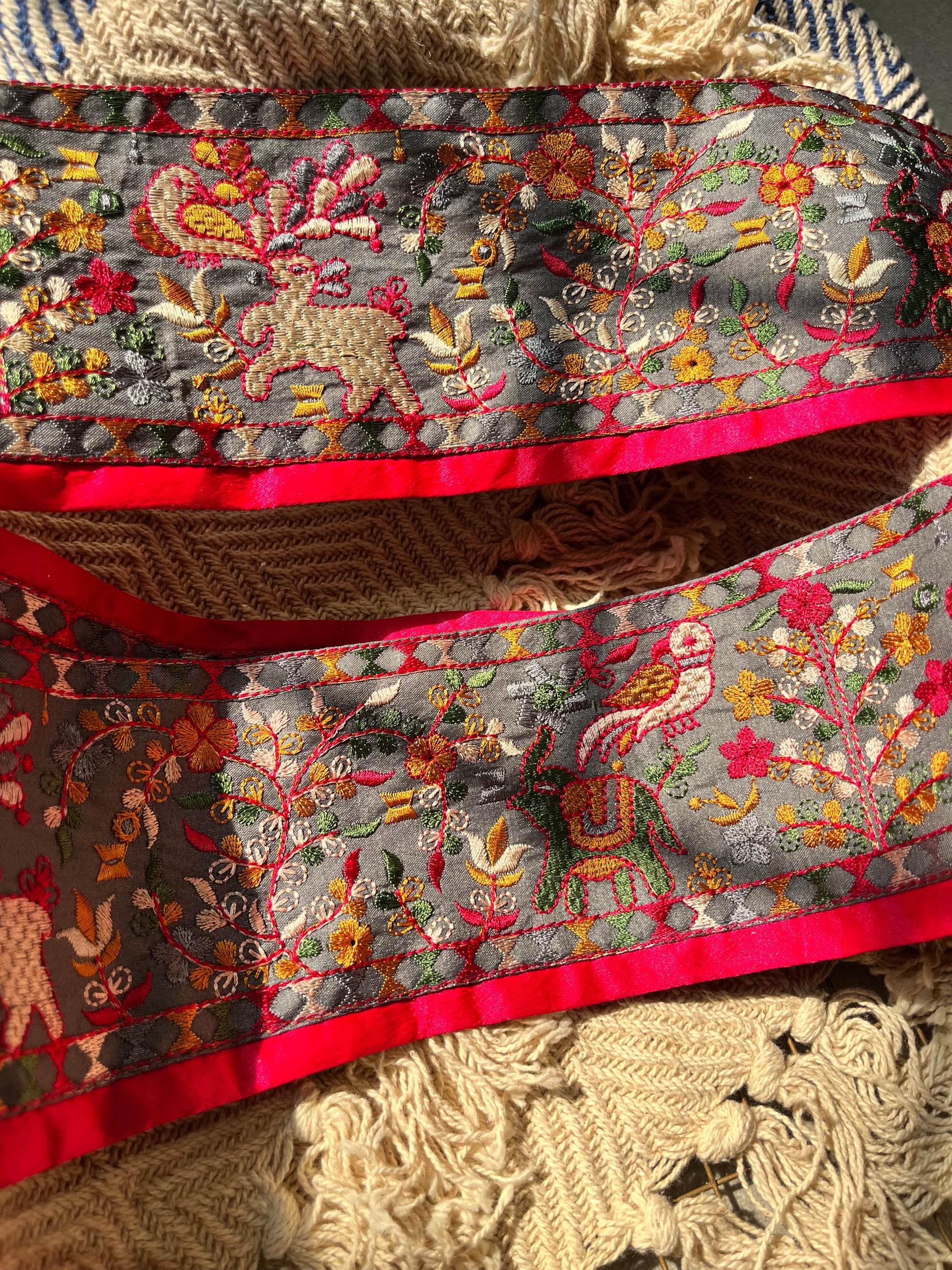 Royal Elephant & Floral Embroidered Silk Border