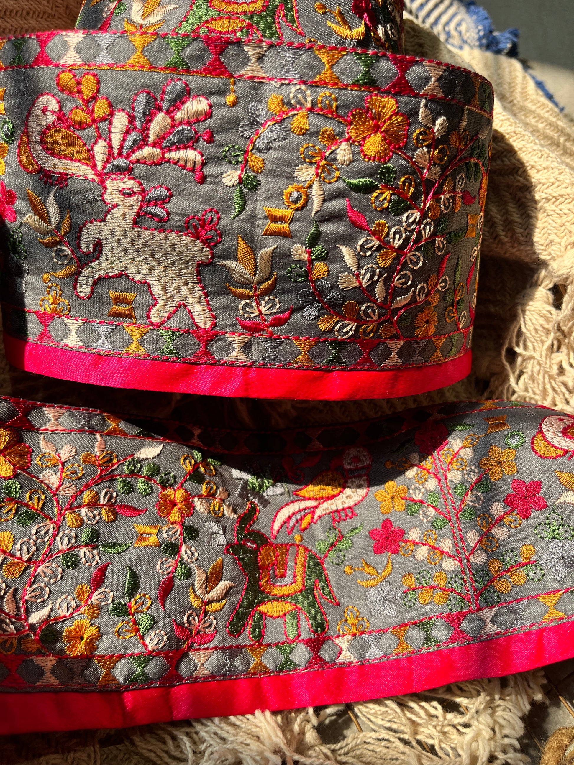 Royal Elephant & Floral Embroidered Silk Border