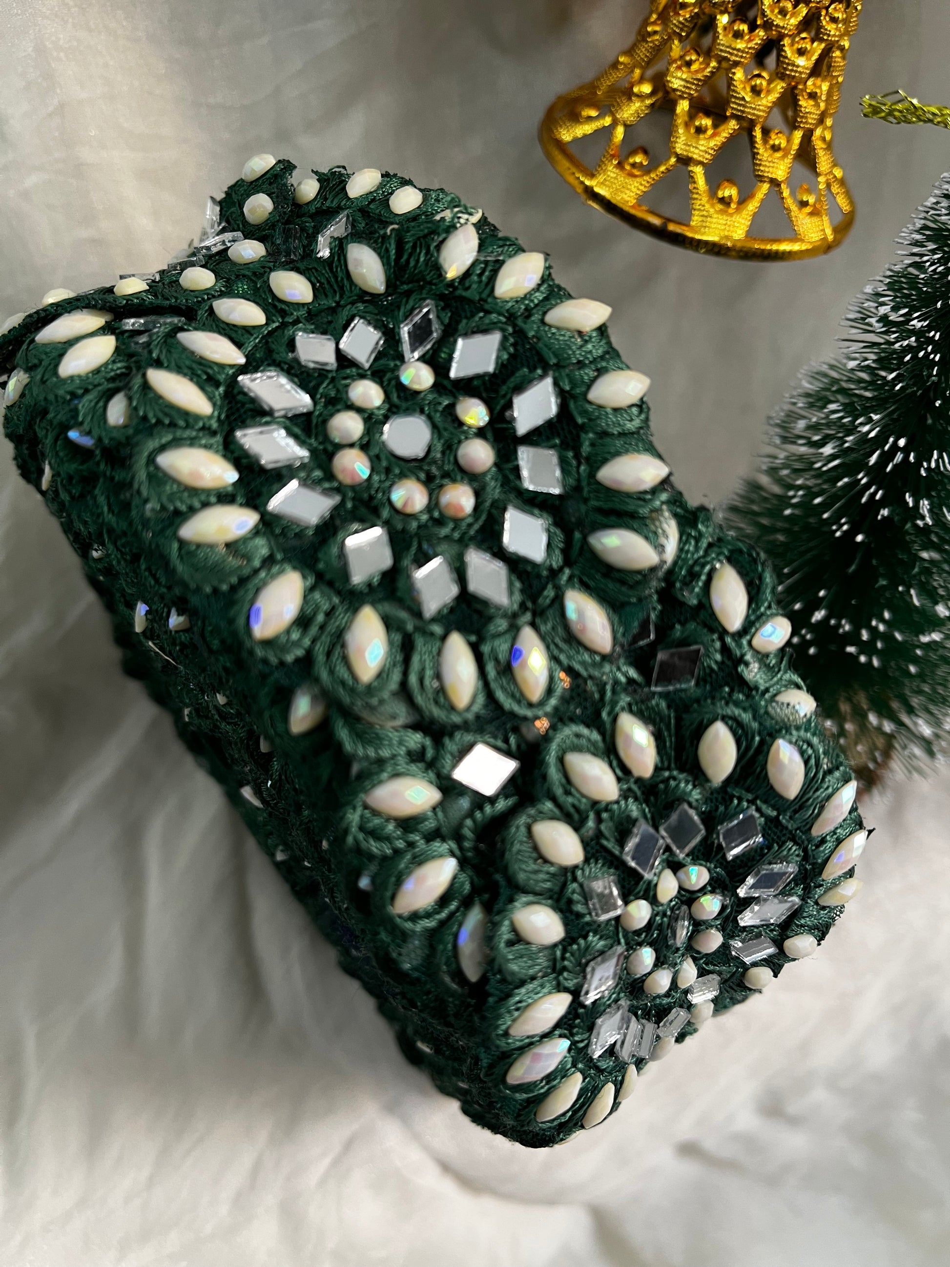 Emerald Green Mirror Work Embellishment