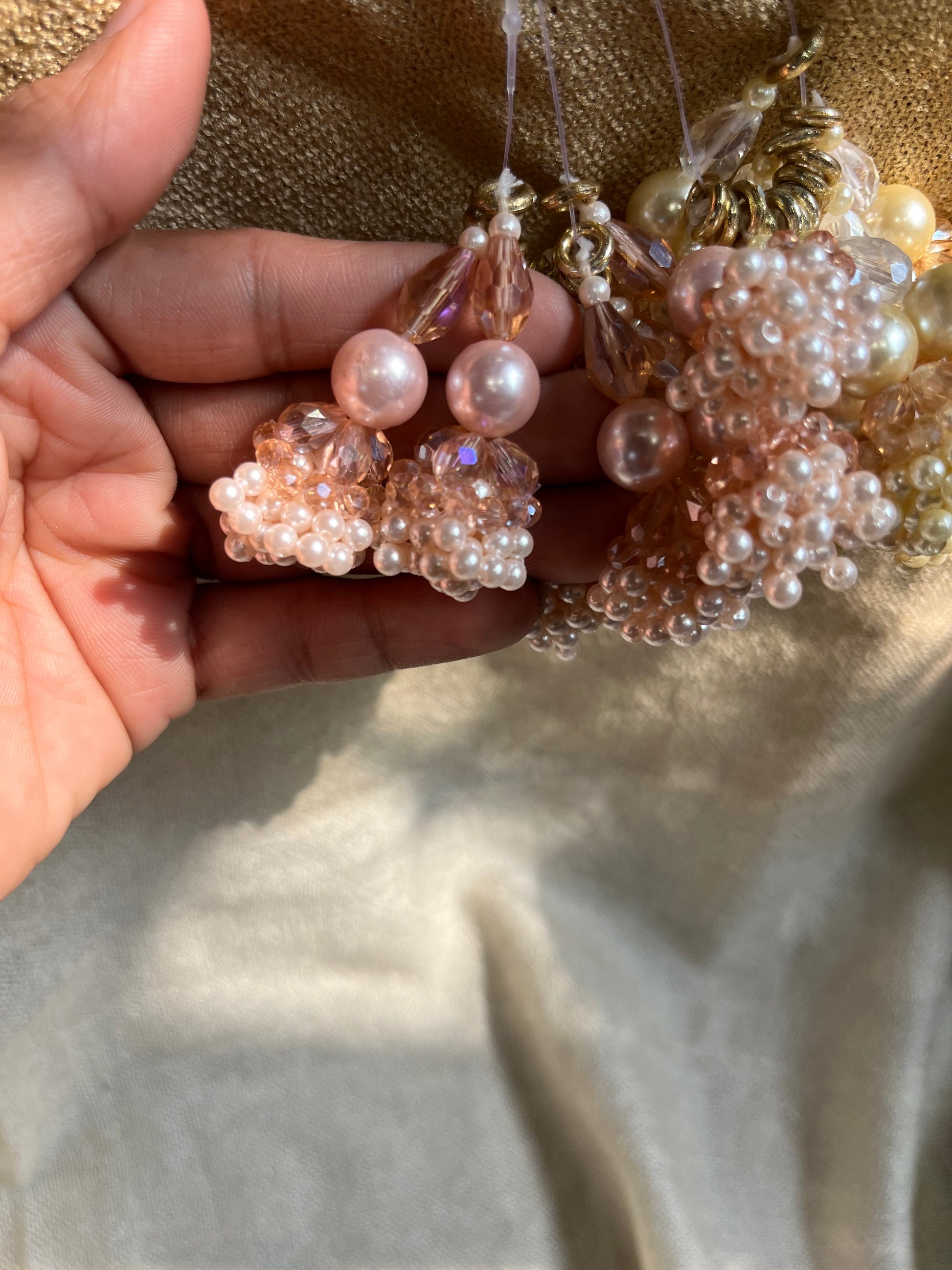 Charming Blush & Pearl Beaded Tassel Charm