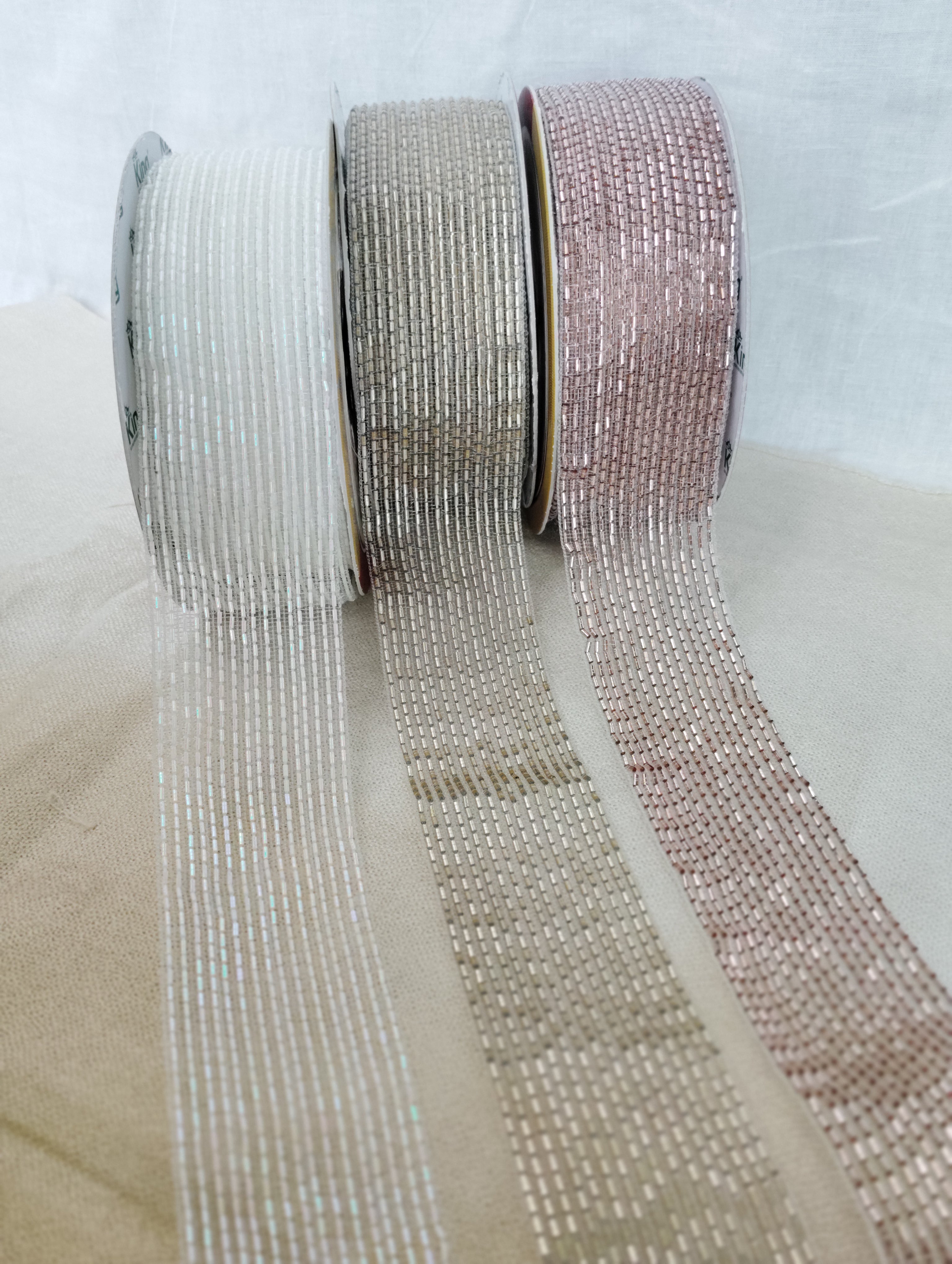 Metallic Bugle Bead & Sequin Ribbed Border Trim
