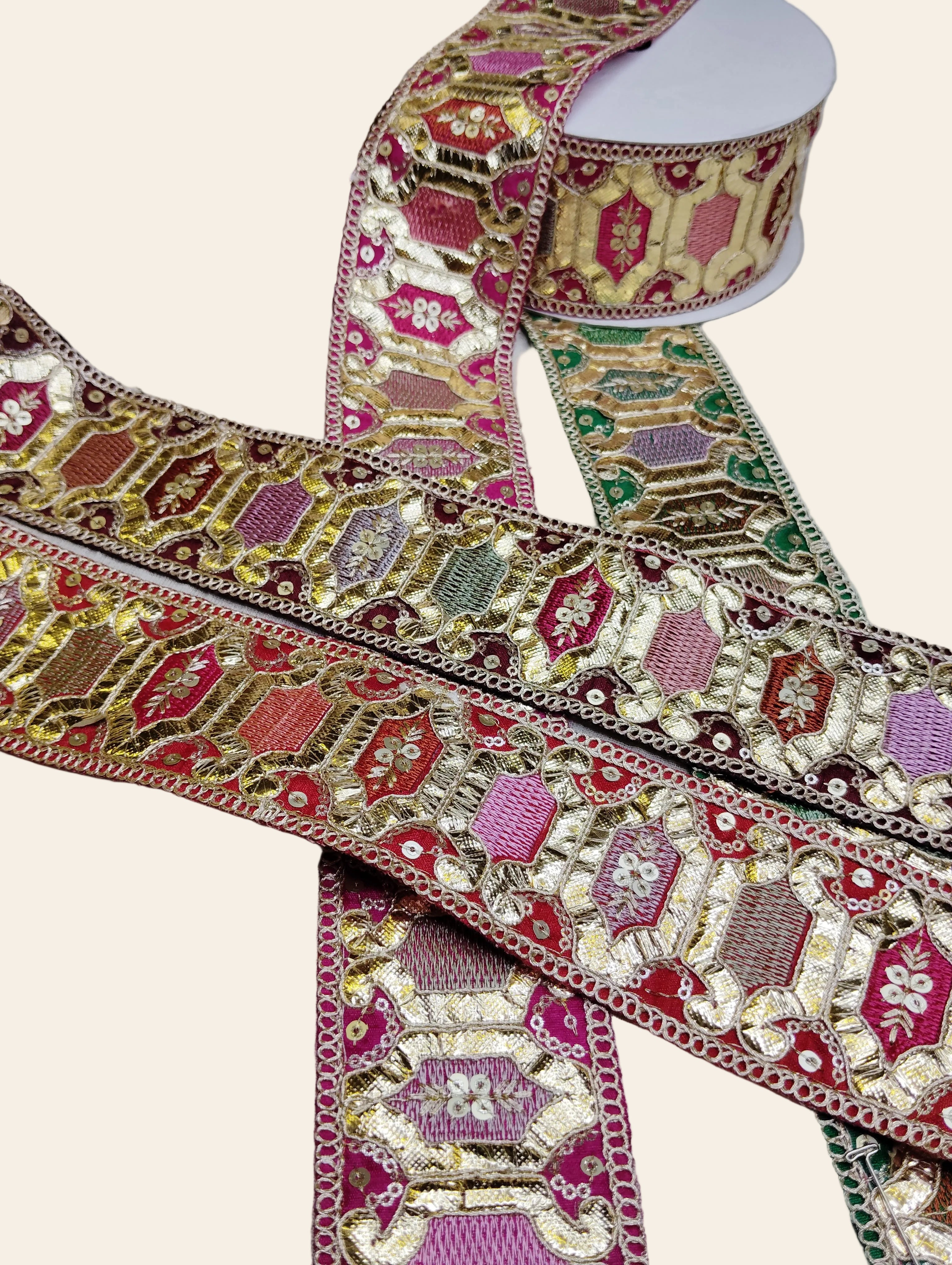 Premium Gota Patti & Zari Embroidered Geometric Lace Trim