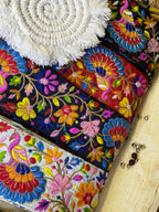 Multicolor Floral and Peacock Embroidered Trim – Vibrant Ethnic Lace
