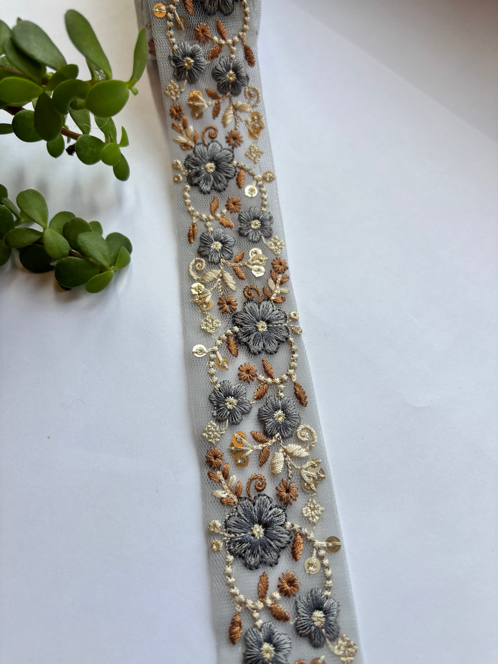 Floral Embroidered Net Trim