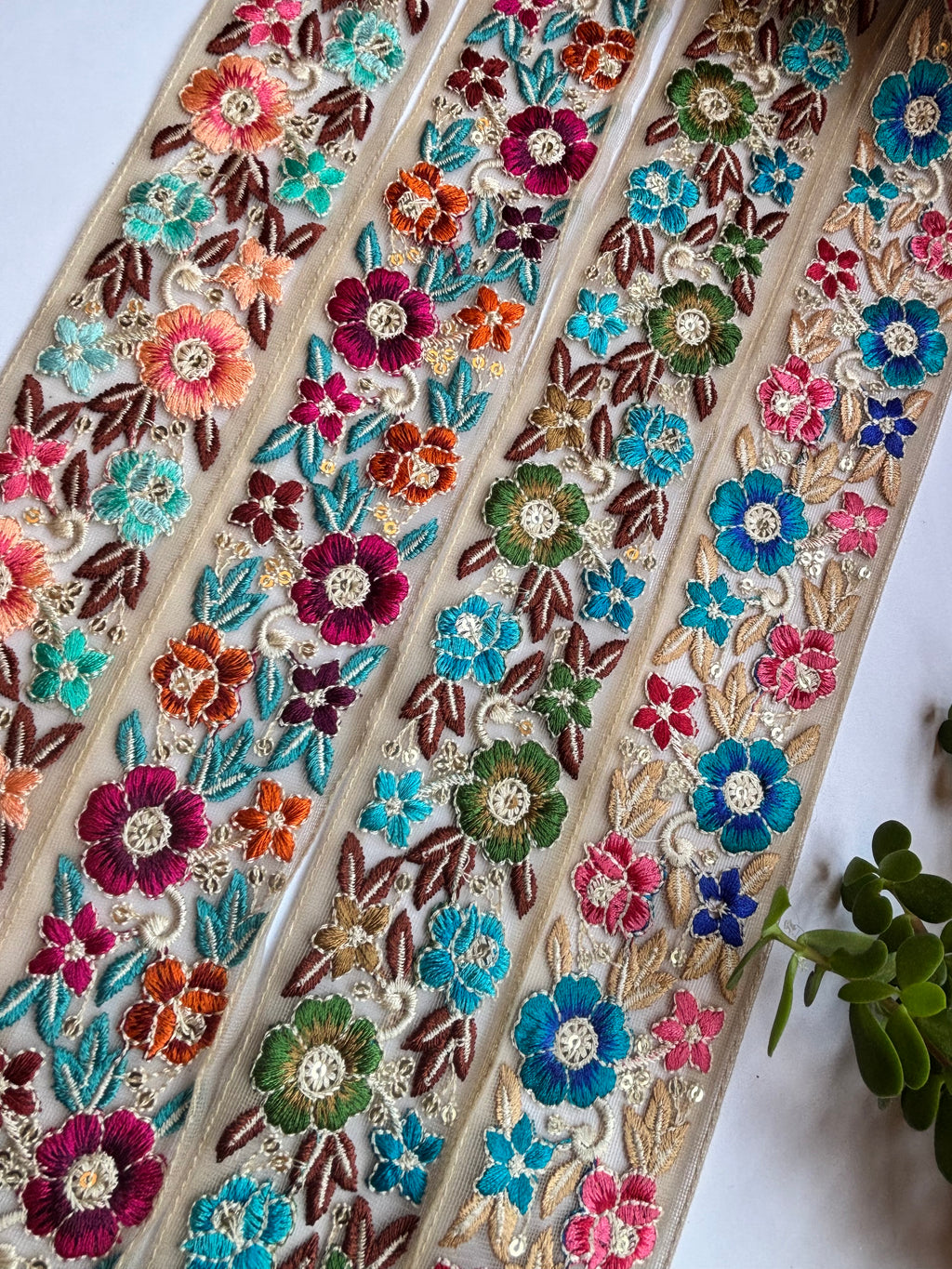 Exquisite Floral Embroidered Lace Trim with Sequins