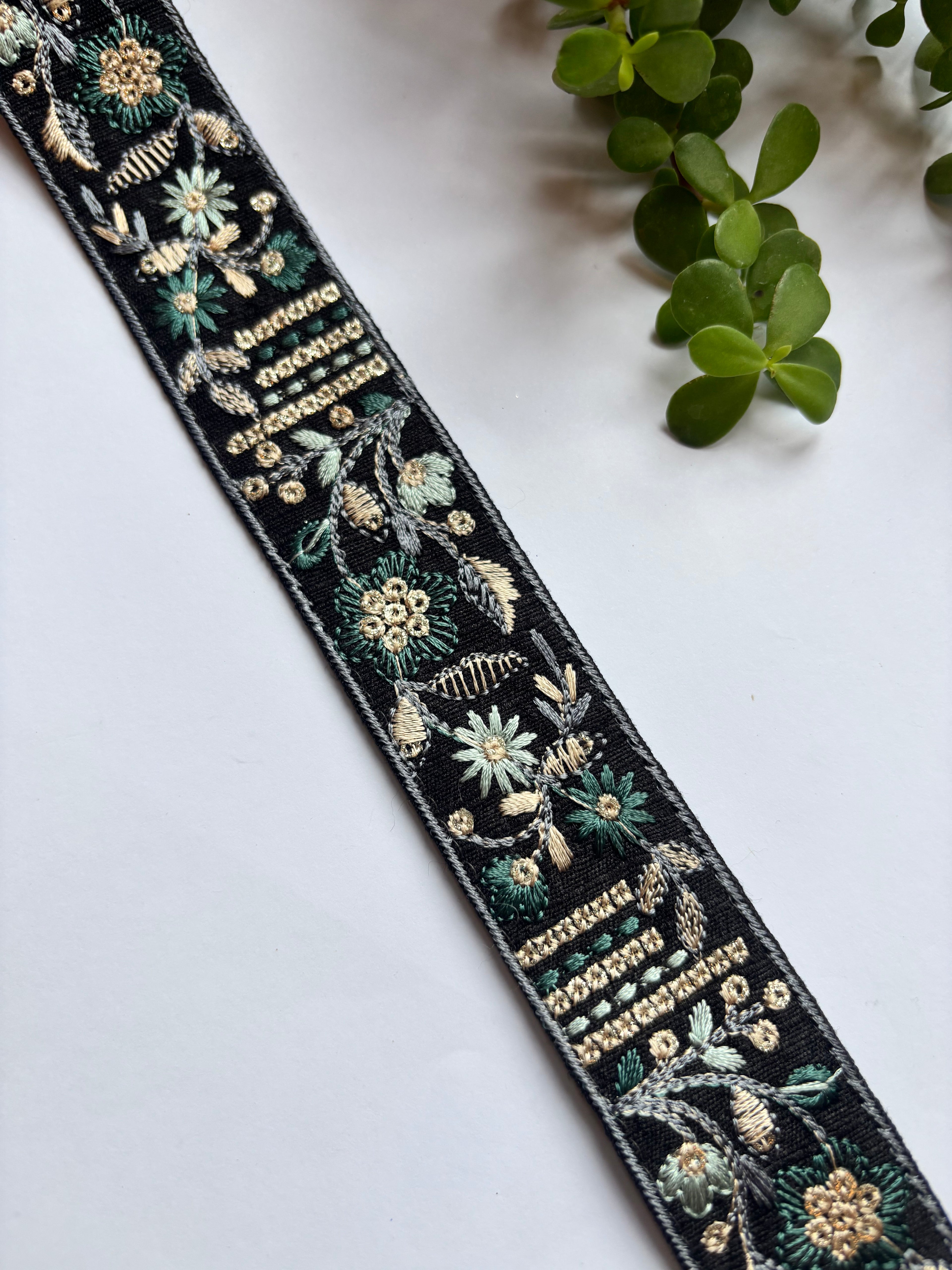 Exquisite Floral Hand-Embroidered Ribbon Trim
