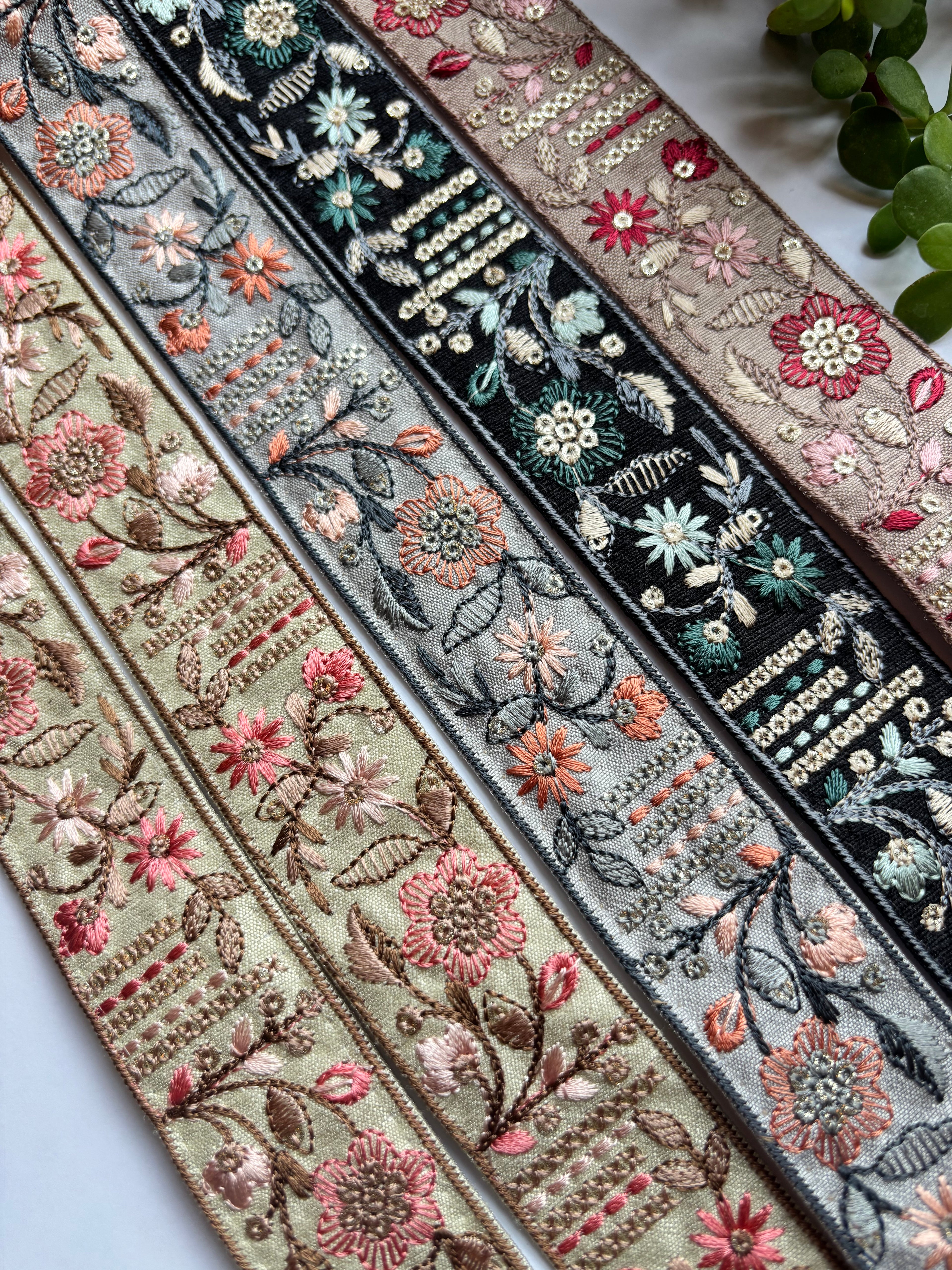 Exquisite Floral Hand-Embroidered Ribbon Trim