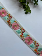 Floral Embroidered Net Trim with Zardozi Work